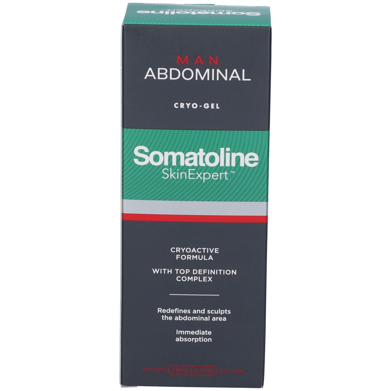 Confezione del prodotto, scatola con nome e informazioni. Design verde e bianco.