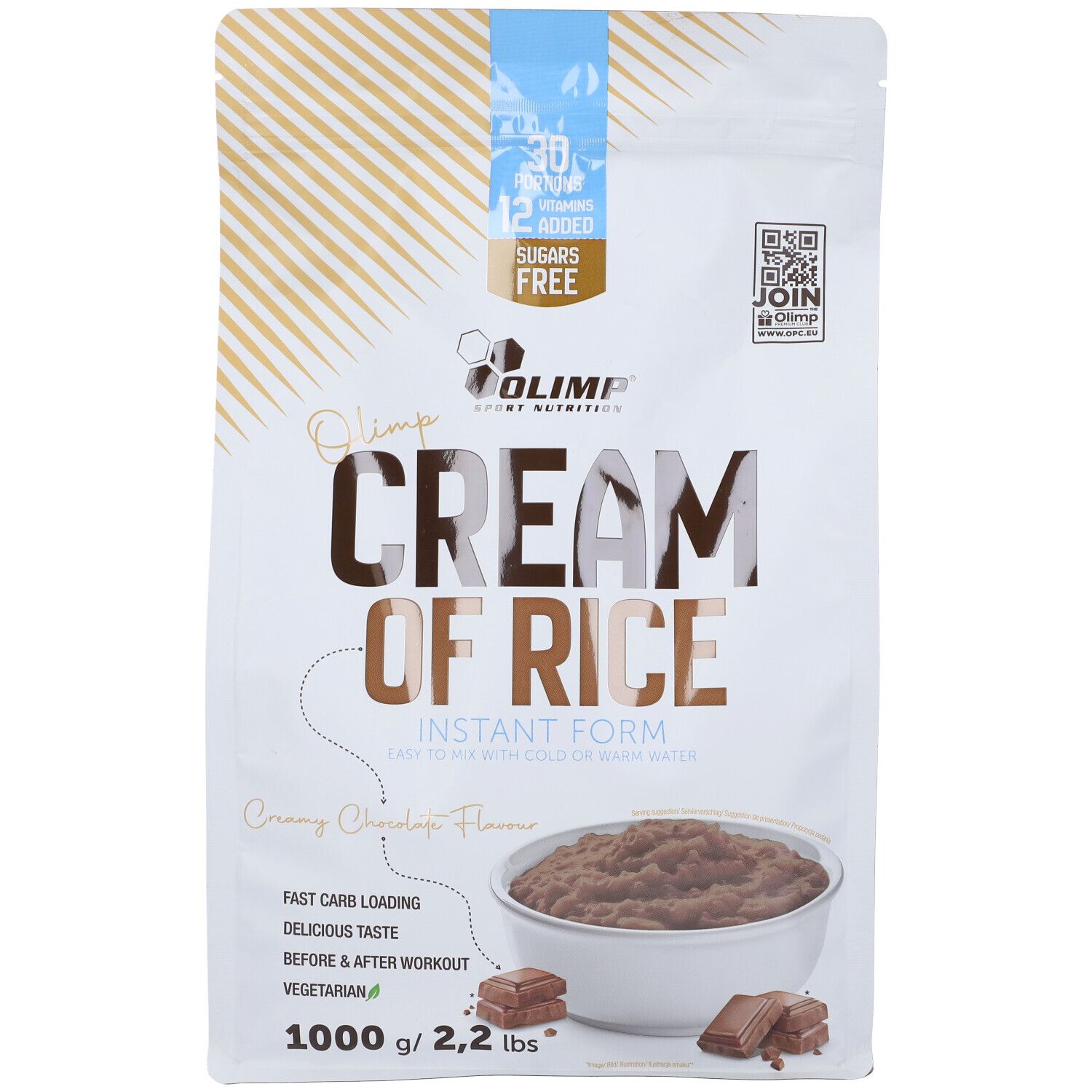 Busta Olimp Cream of Rice Instant Form, 1000g. Gusto cioccolato. Senza zuccheri.