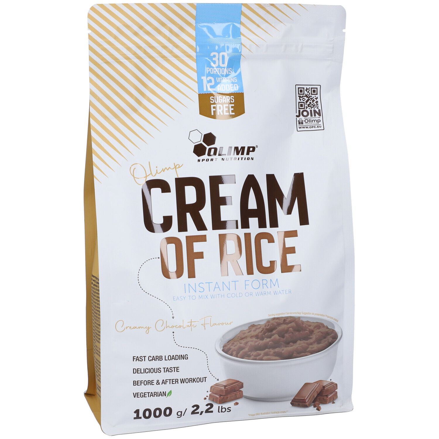 Busta Olimp Cream of Rice Instant Form, 1000g. Gusto cioccolato. Senza zuccheri.