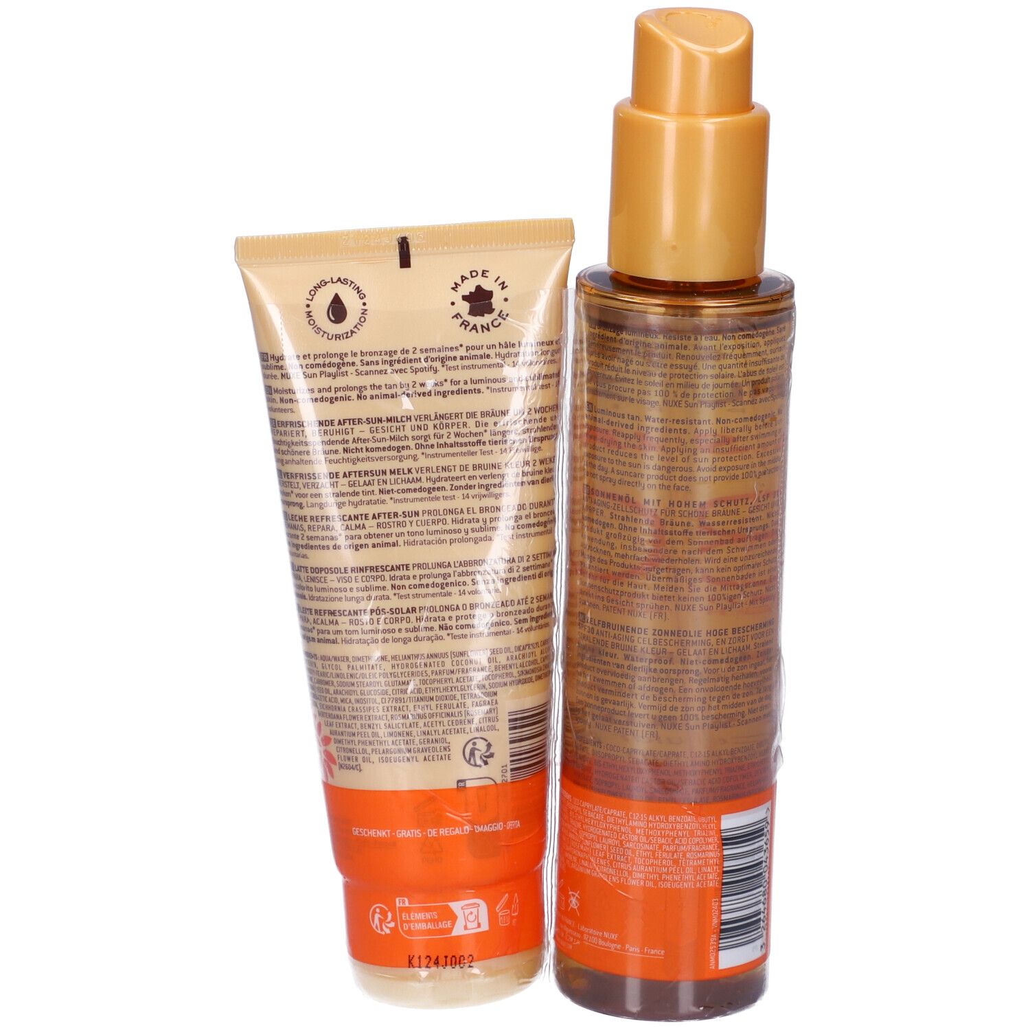 NUXE SUN Duo Olio Solare abbronzante ad Alta Protezione SPF30 per Viso e Corpo + Latte Fresco Doposole 100ml per Viso e Corpo