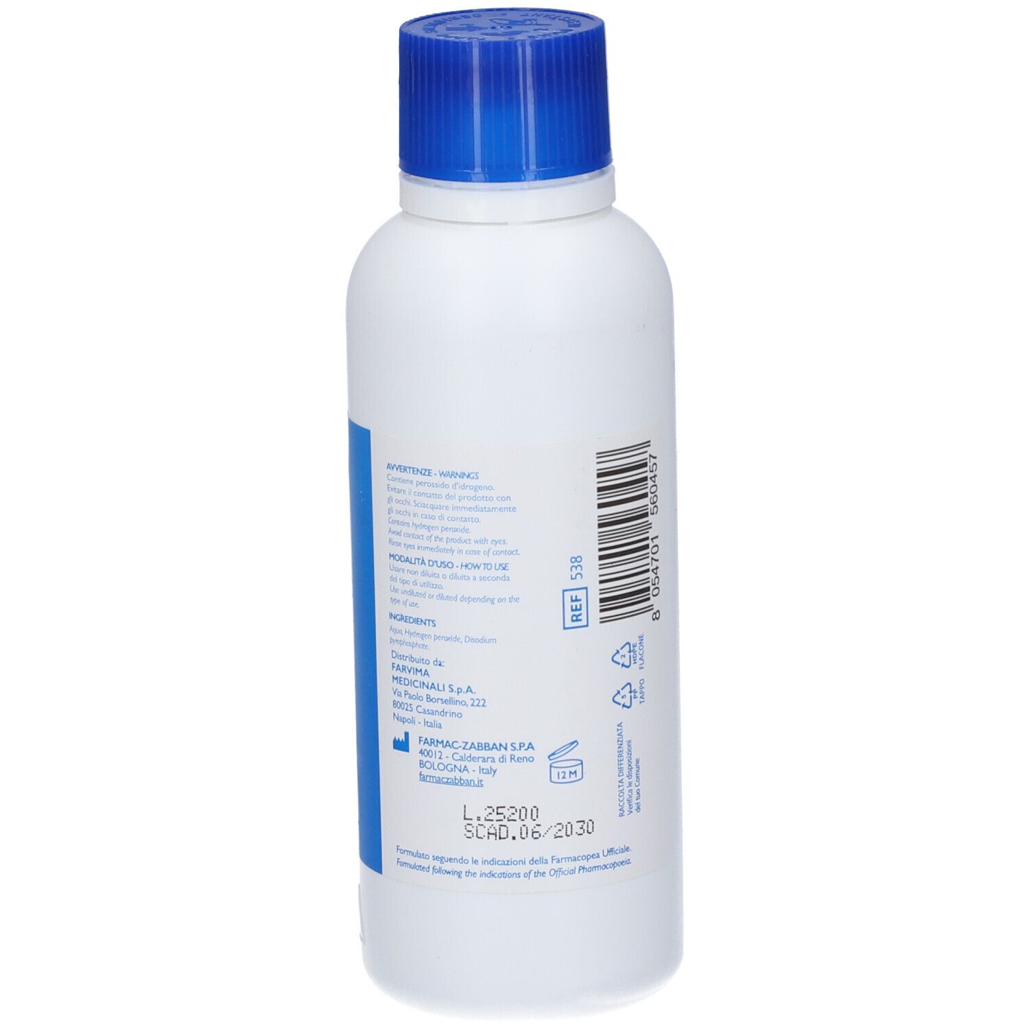 Flacone bianco con tappo blu, 500 ml.