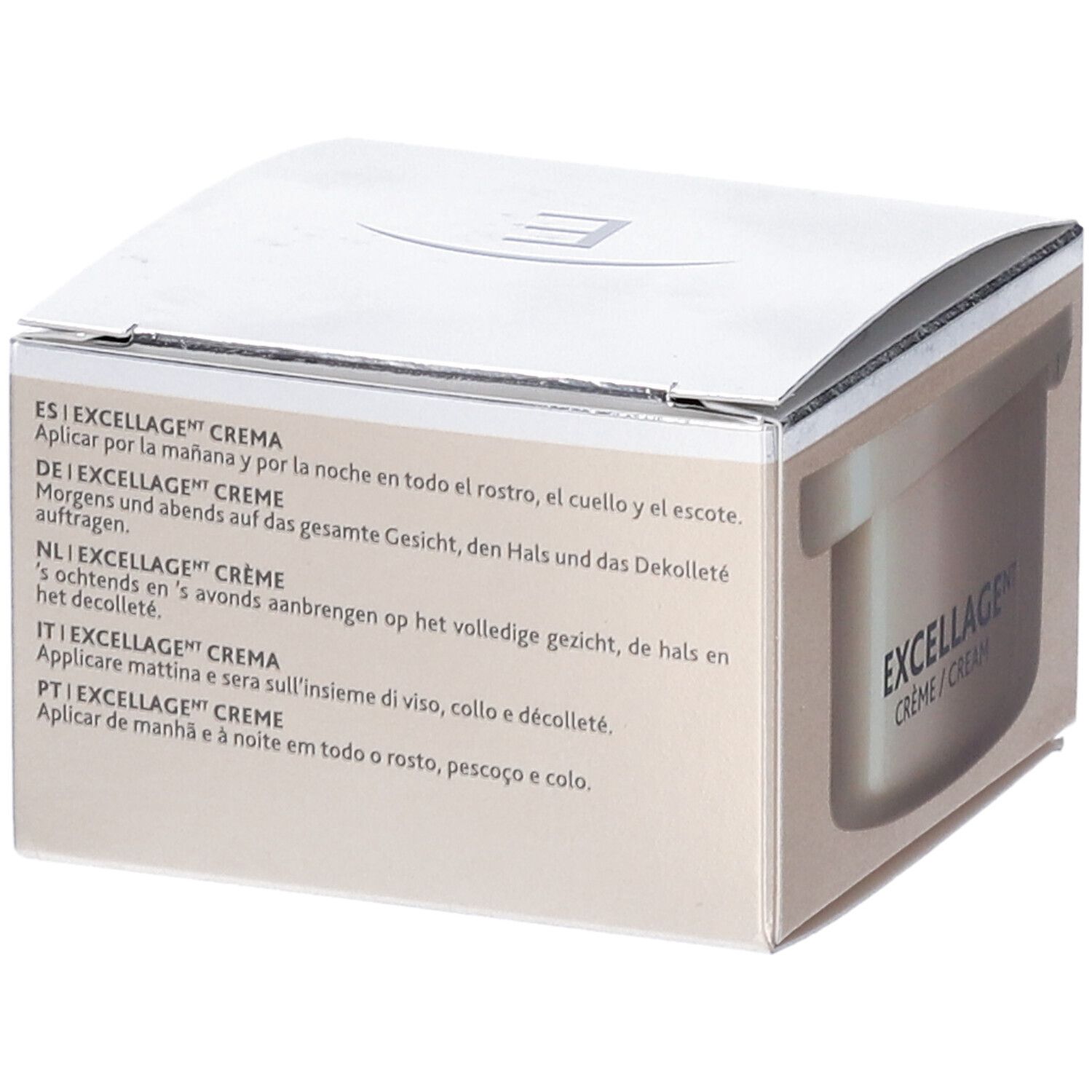 Confezione di Esthederm Excellage Crema Ricarica. Testo multilingue: istruzioni per l'uso, Excellage Crema.