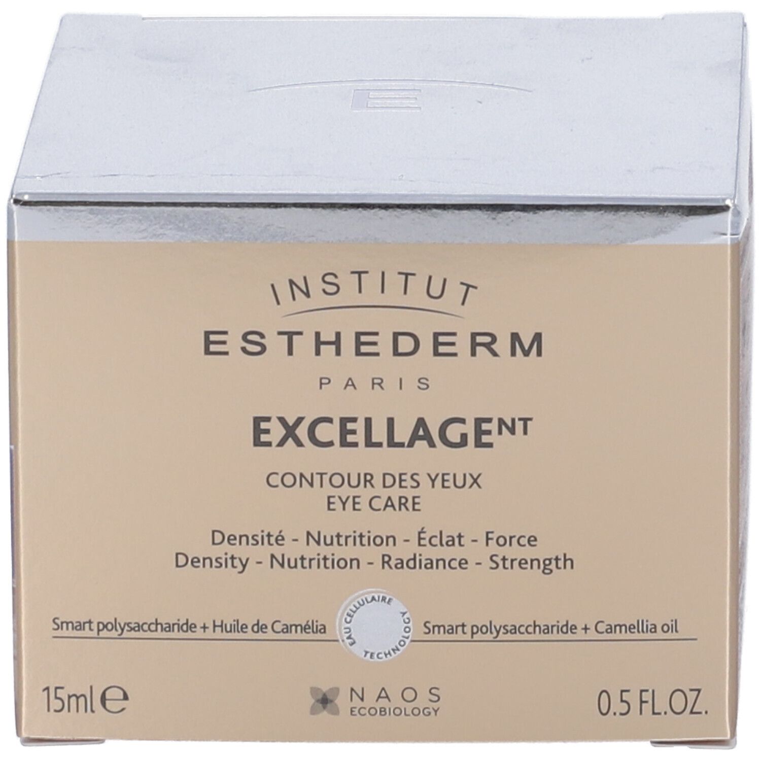 Scatola. Scritta: Institut Esthederm, Excellage Contour des Yeux Eye Care. 15ml, 0.5 FL.OZ.