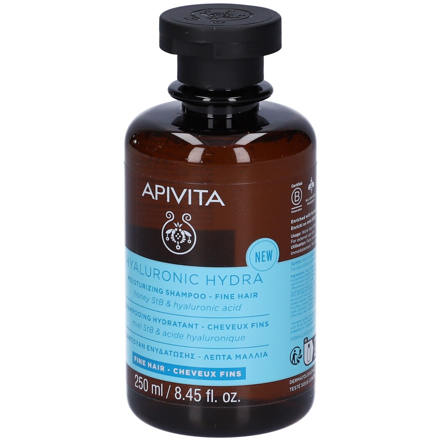 APIVITA Hyaluronic Hydra Shampoo Idratante per Capelli Fini 250ml con Miele StB e Acido Ialuronico