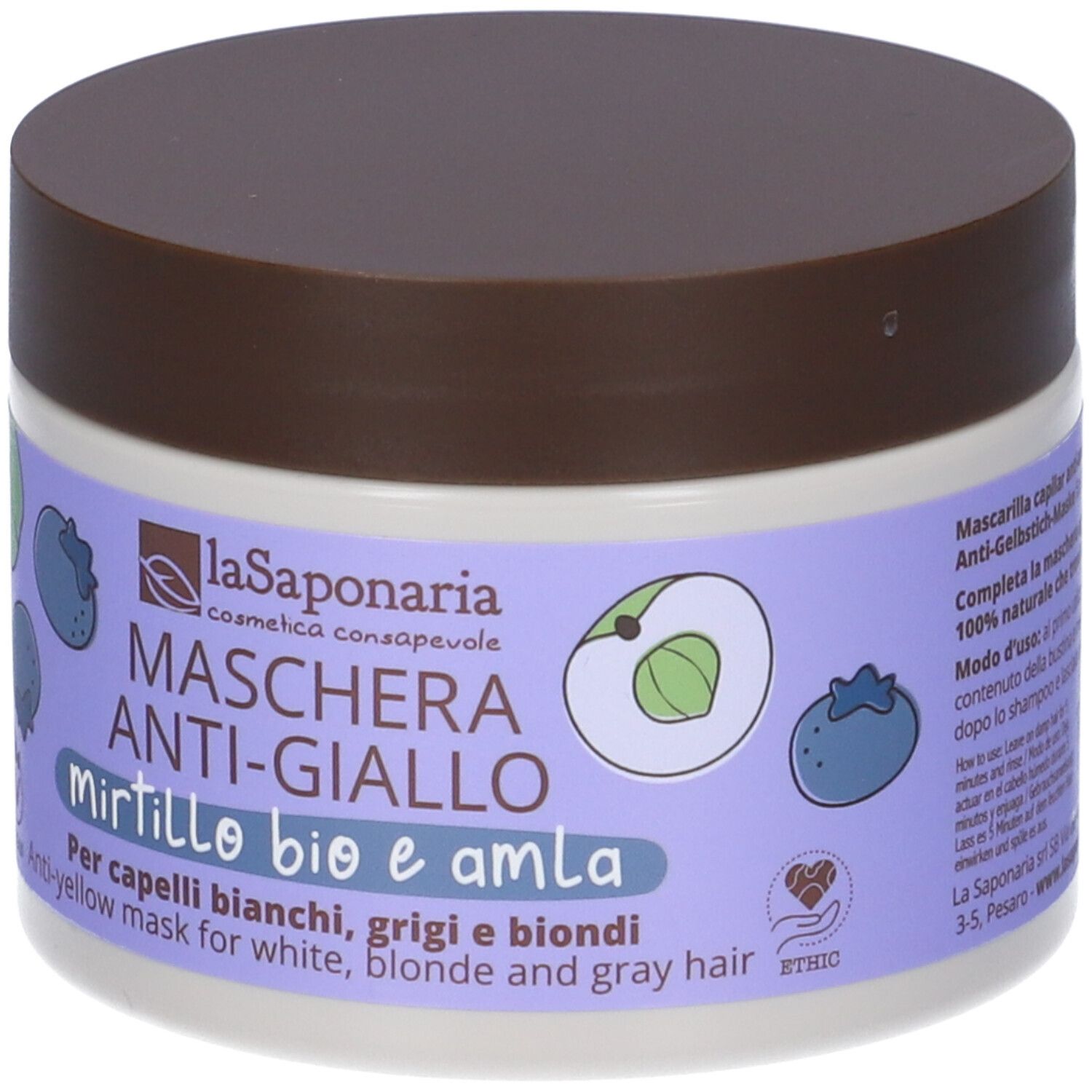 La Saponaria Maschera Anti-Giallo Mirtillo bio e Amla per capelli bianchi, grigi e biondi.