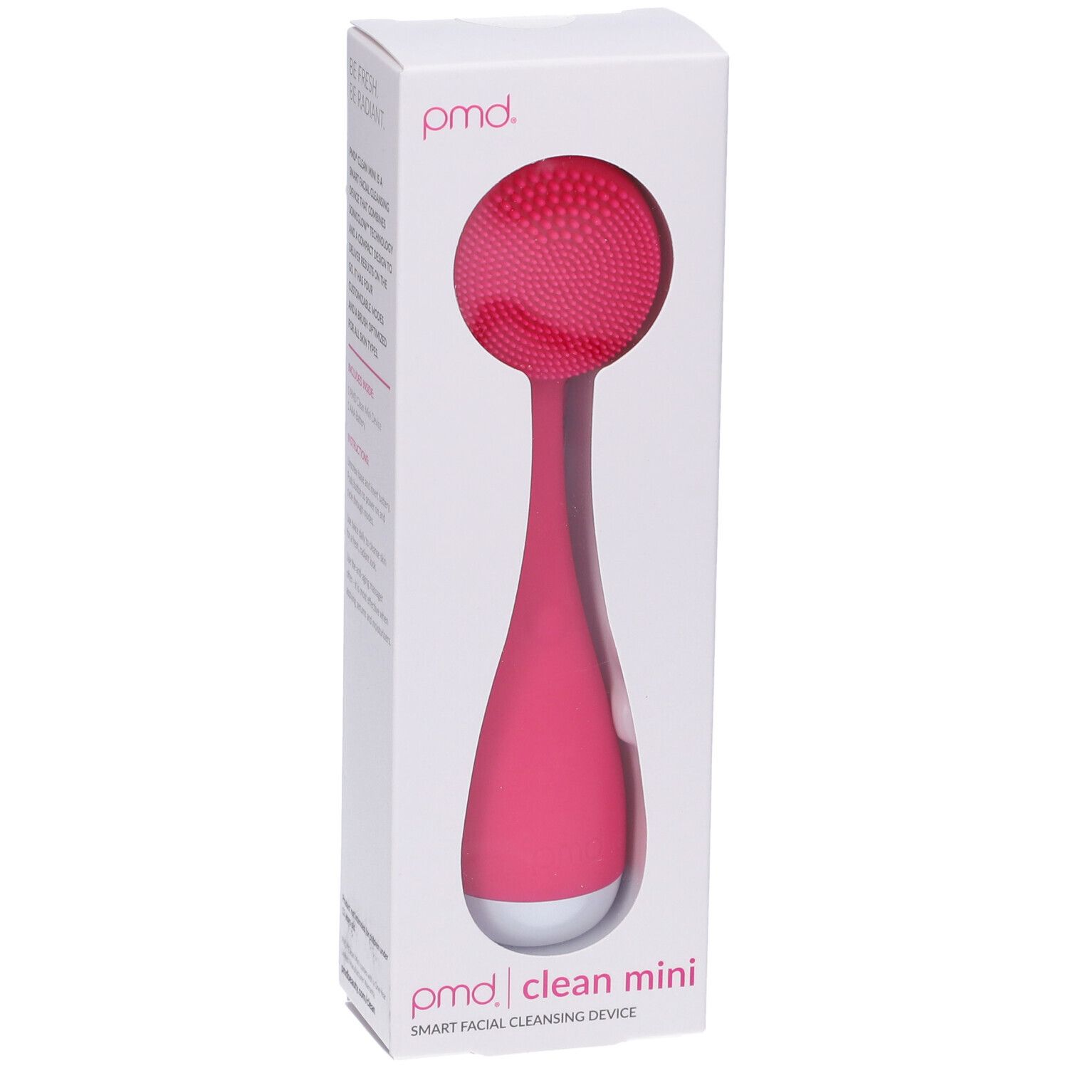 Prodotto in confezione bianca. Detergente viso rosa visibile. Testo: PMD Clean Mini.