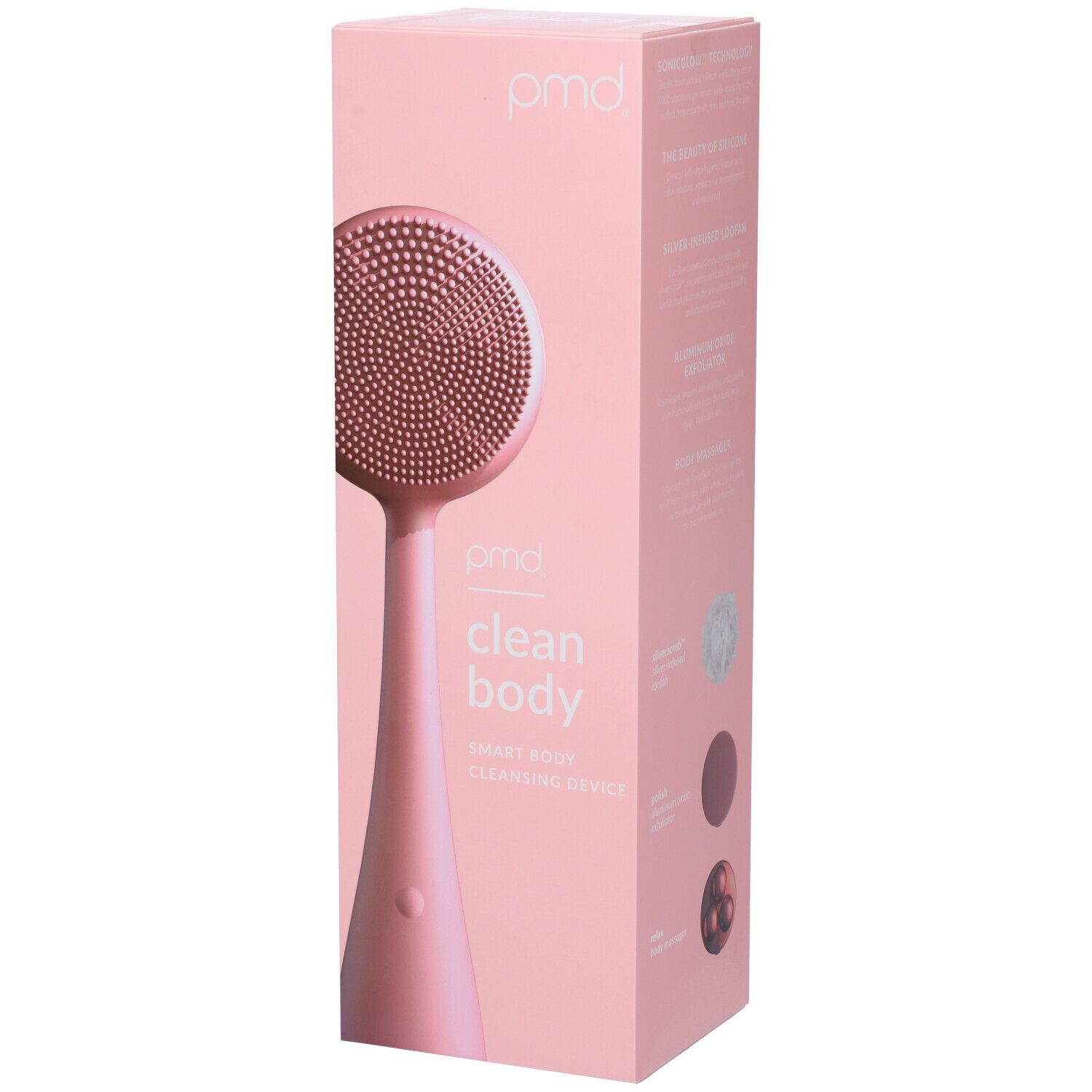 Confezione rosa con PMD Clean Body. Immagine del prodotto e testo sul fronte.
