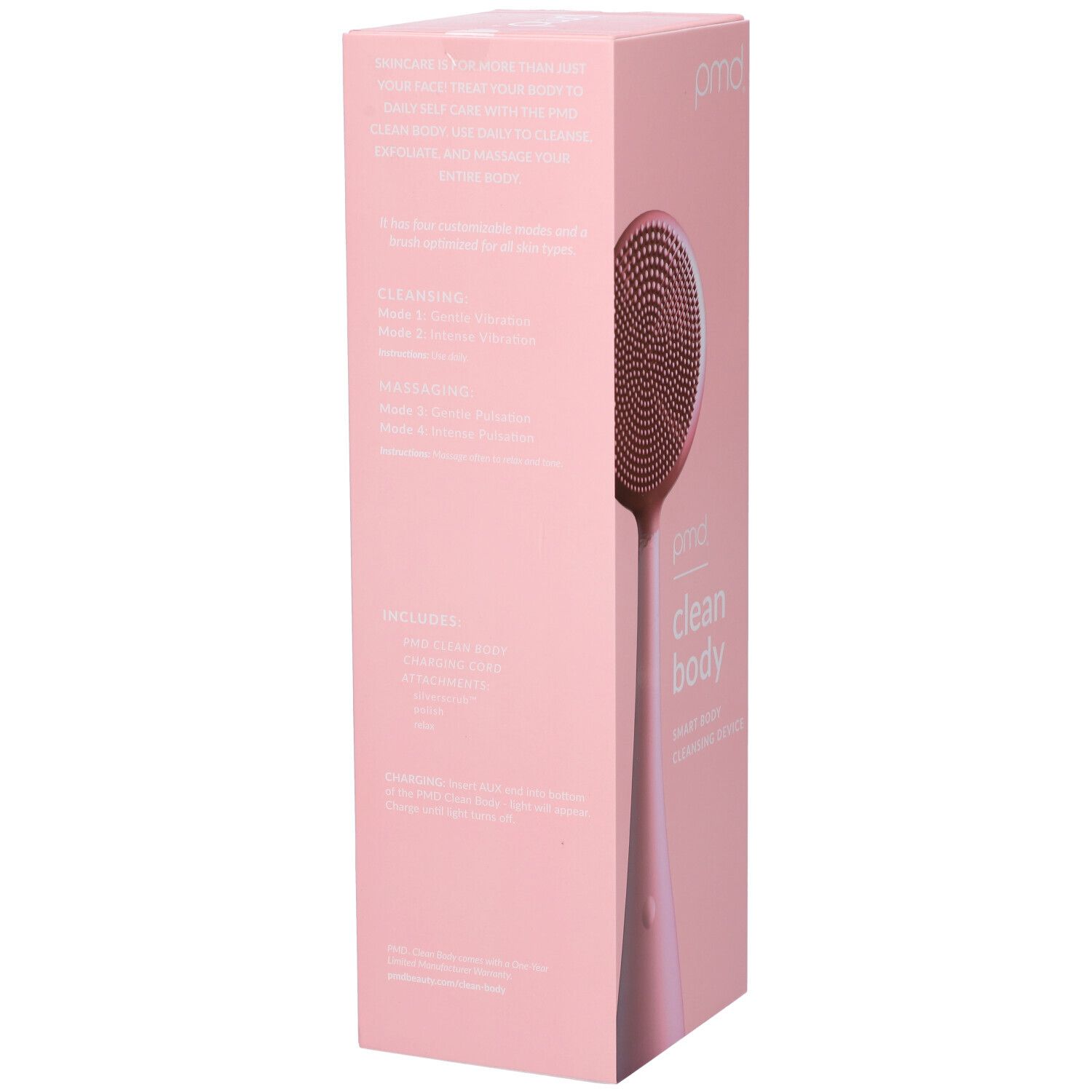 Confezione rosa con PMD Clean Body. Testo e immagine del prodotto sul retro.