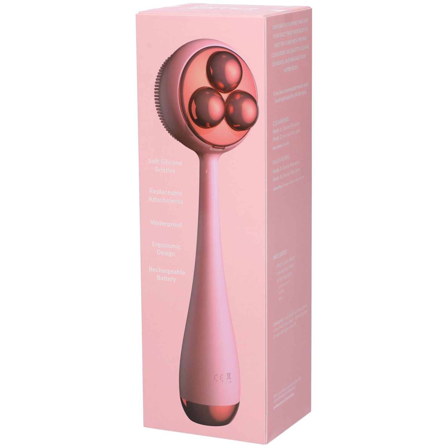 Confezione rosa con PMD Clean Body. Prodotto con accessorio massaggiante raffigurato.