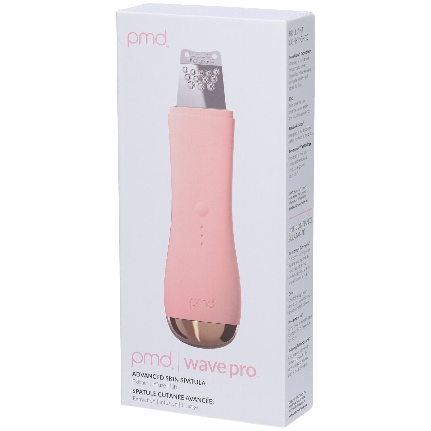 Confezione con Spatola Professionale. Nome prodotto 'pmd wave pro'. Testo: 'Advanced Skin Spatula'.