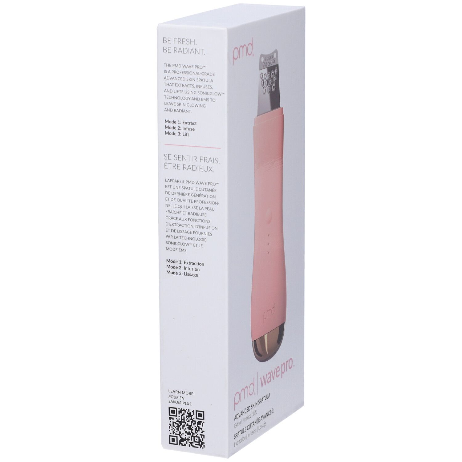 Confezione, nome prodotto 'pmd wave pro'. Testo: 'Be Fresh Be Radiant'. Descrizione prodotto in tedesco e francese.