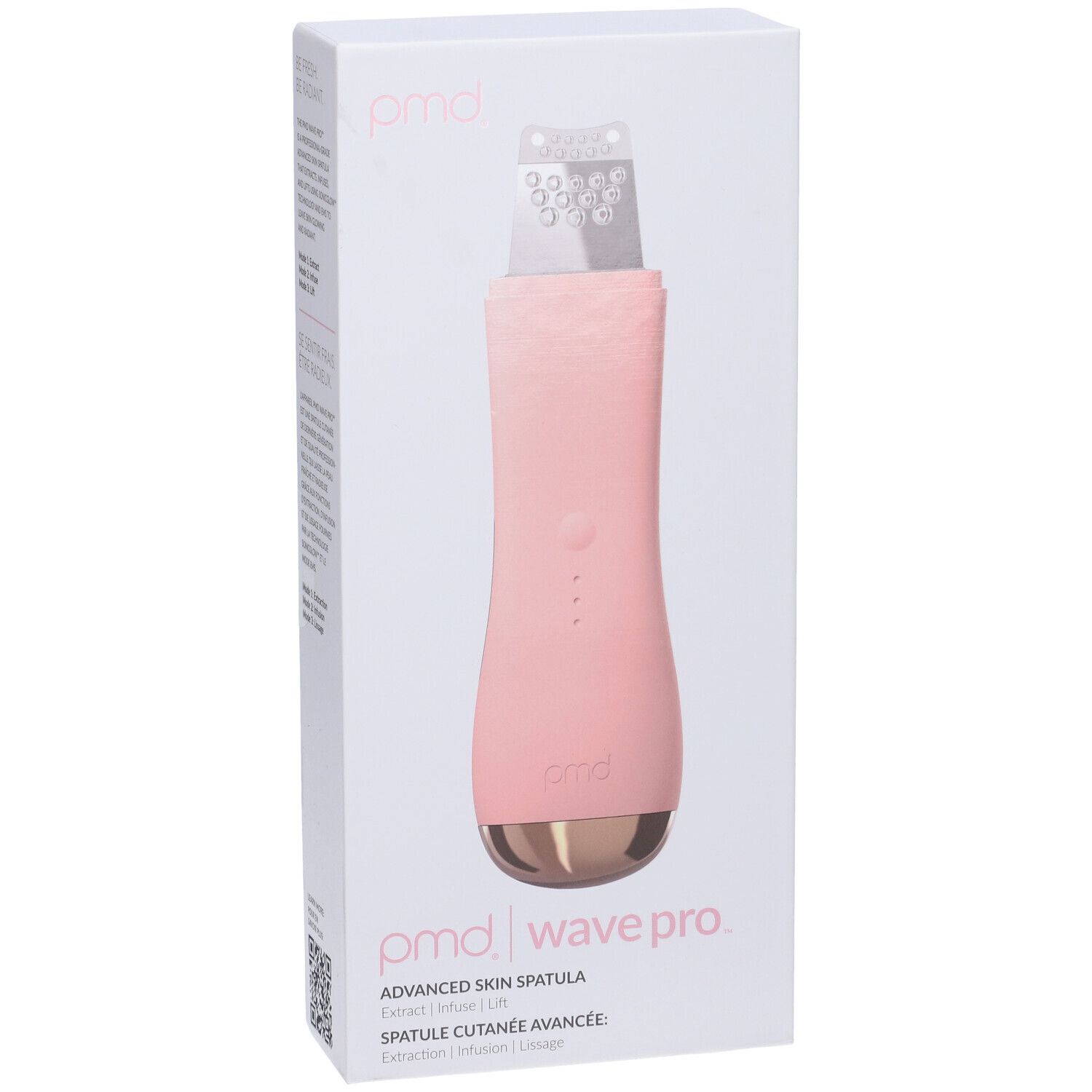 Prodotto 'pmd wave pro' in confezione. Testo: 'Advanced Skin Spatula'. Logo 'pmd'.