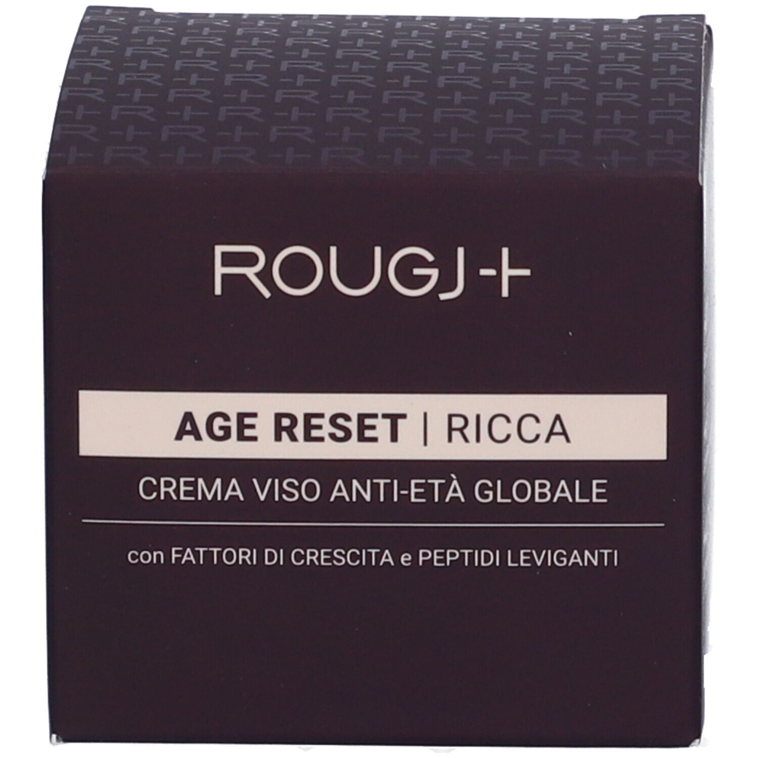 Scatola con scritta: ROUGJ+, AGE RESET RICCA CREMA VISO ANTI-ETÀ GLOBALE, ingredienti.