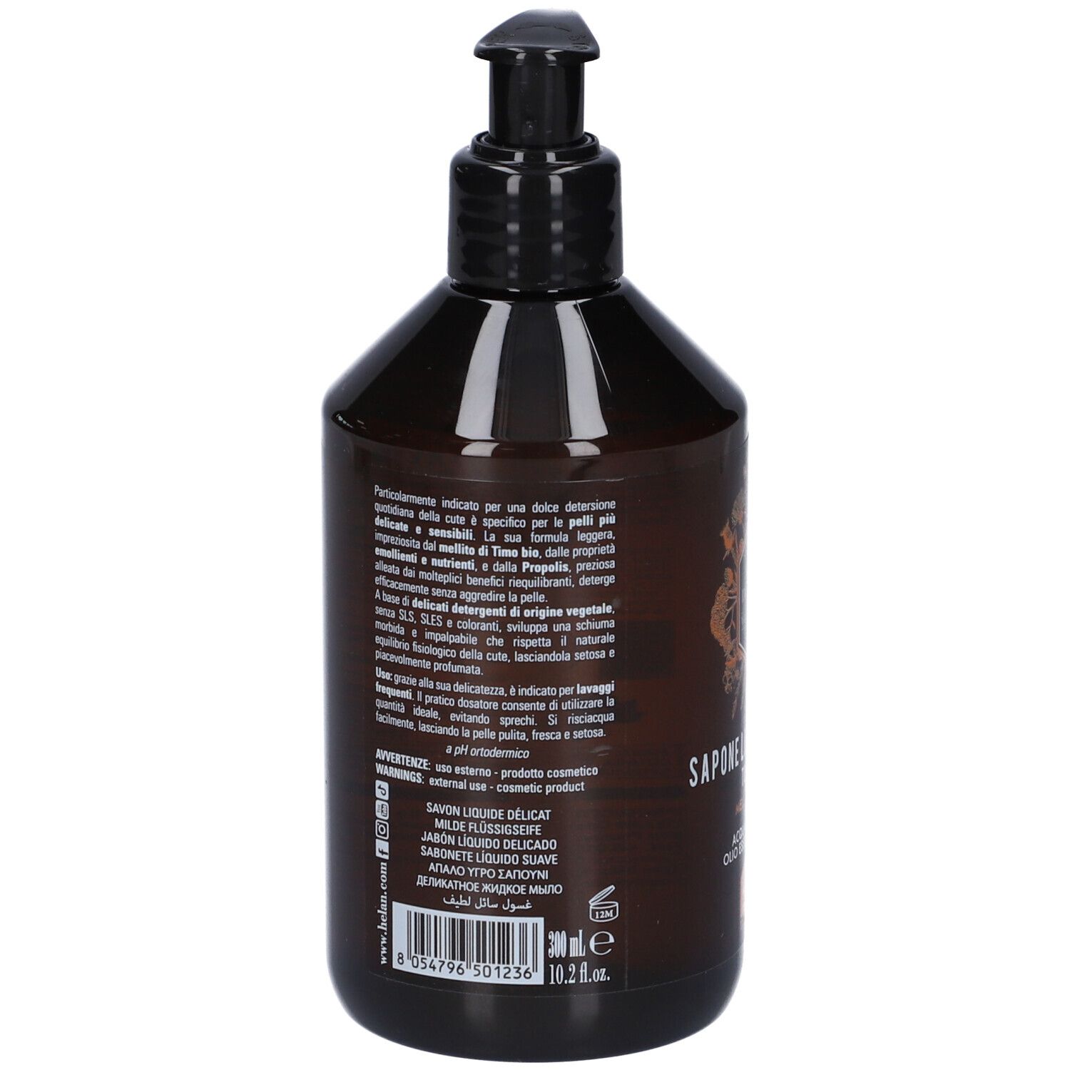 Flacone marrone con pompa di sapone liquido, 300ml.