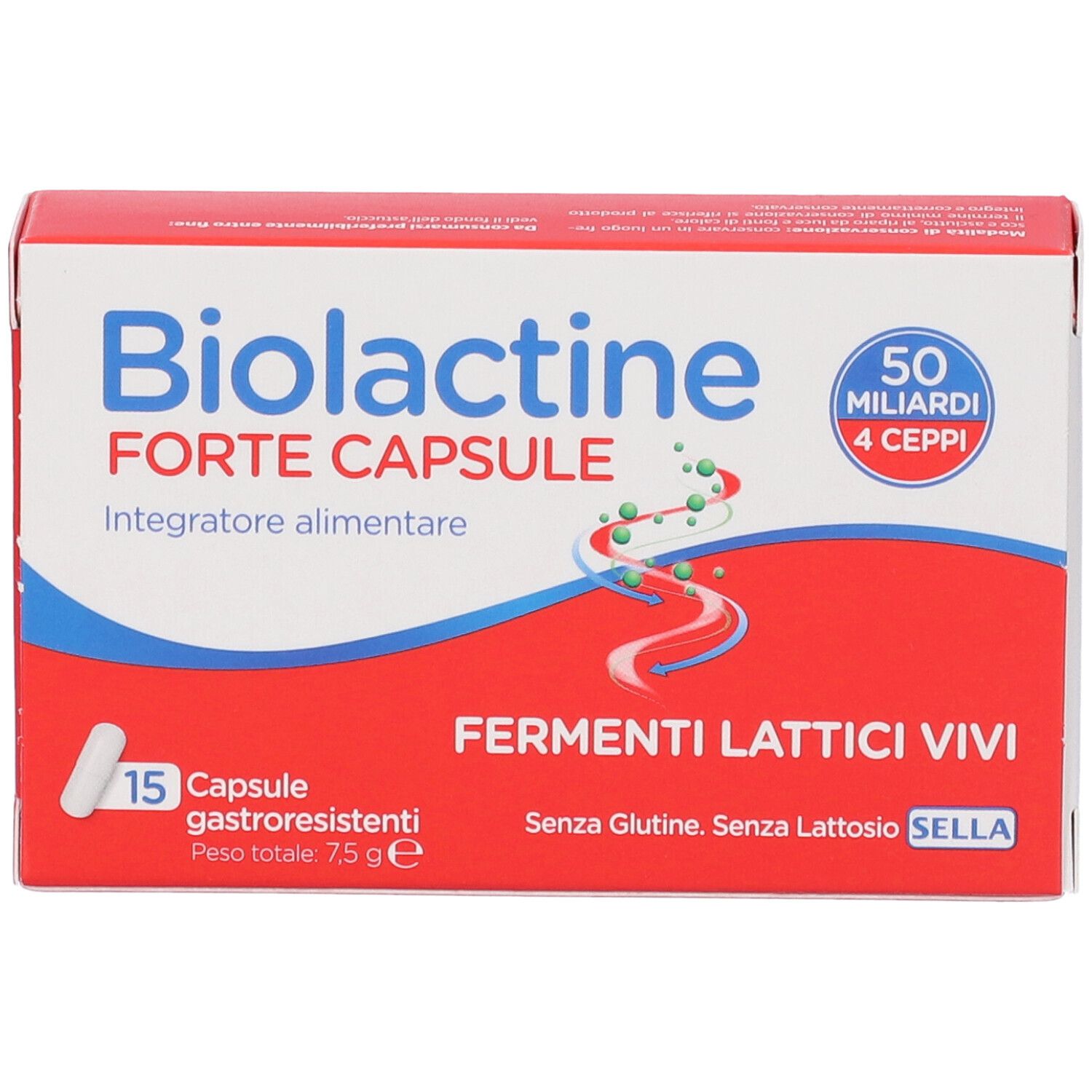 Confezione da 15 capsule gastroresistenti Biolactine Forte.