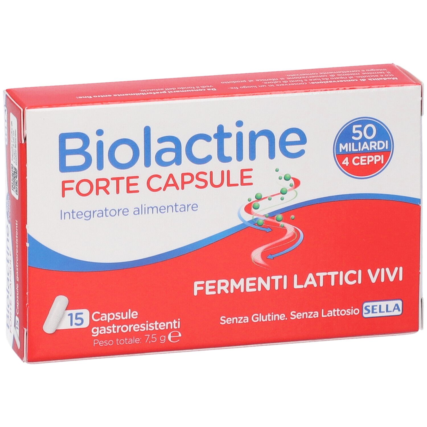Confezione da 15 capsule gastroresistenti Biolactine Forte.