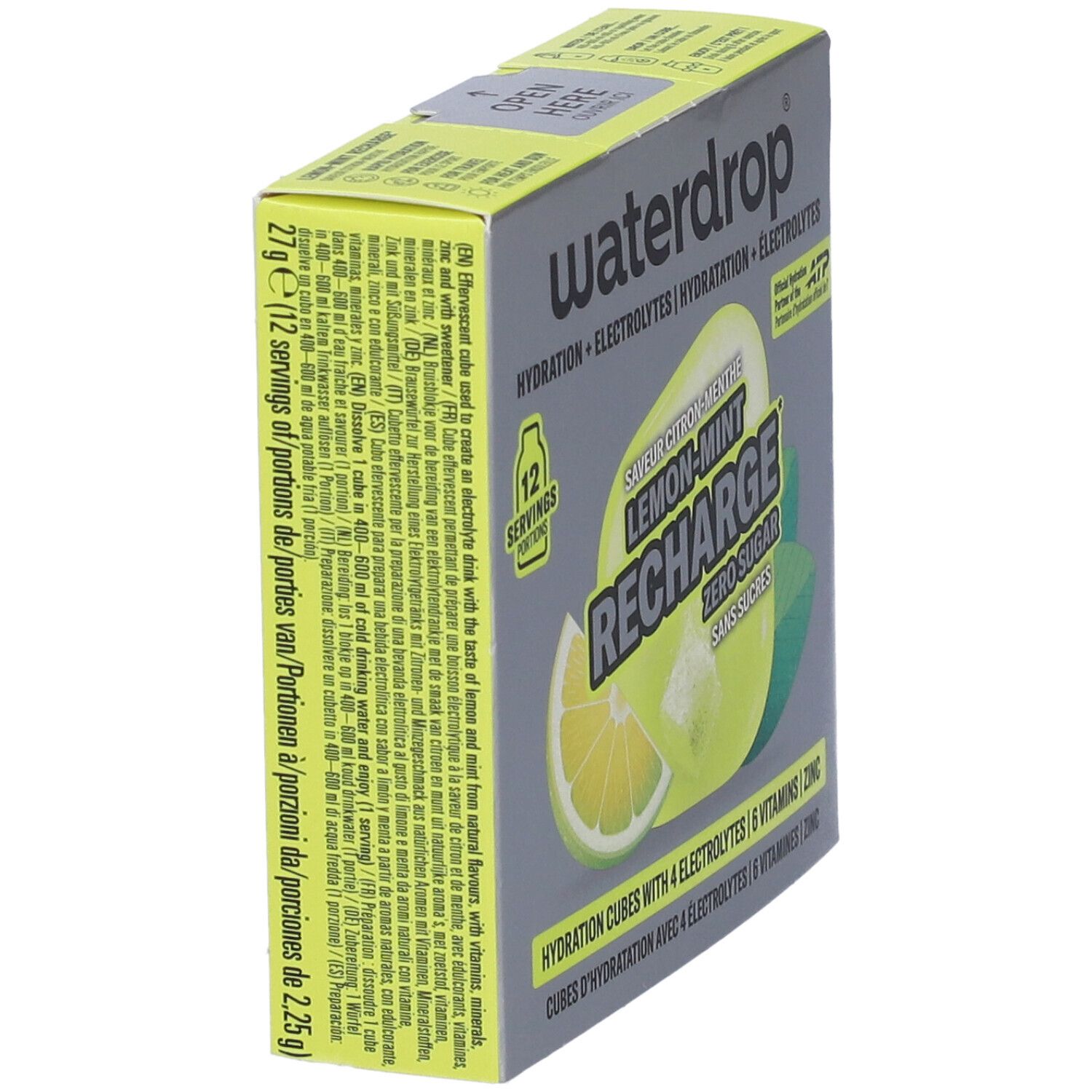 Confezione cubi idratazione Waterdrop, Limone-Menta, 12 porzioni, senza zucchero.