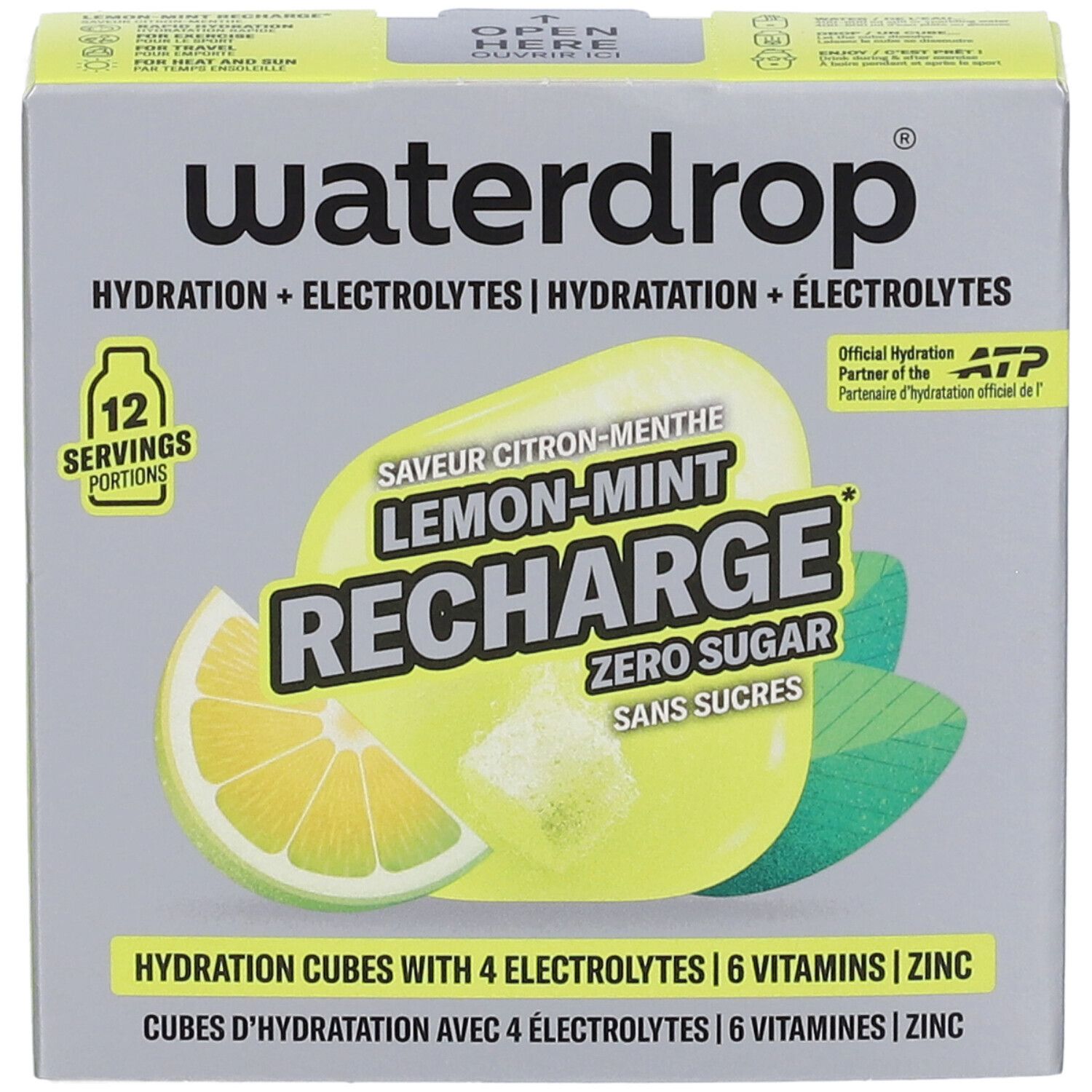 Cubi idratazione Waterdrop, Limone-Menta, 12 porzioni, senza zucchero.