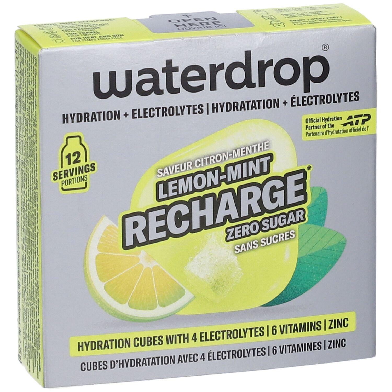 Cubi idratazione Waterdrop, Limone-Menta, 12 porzioni, senza zucchero.