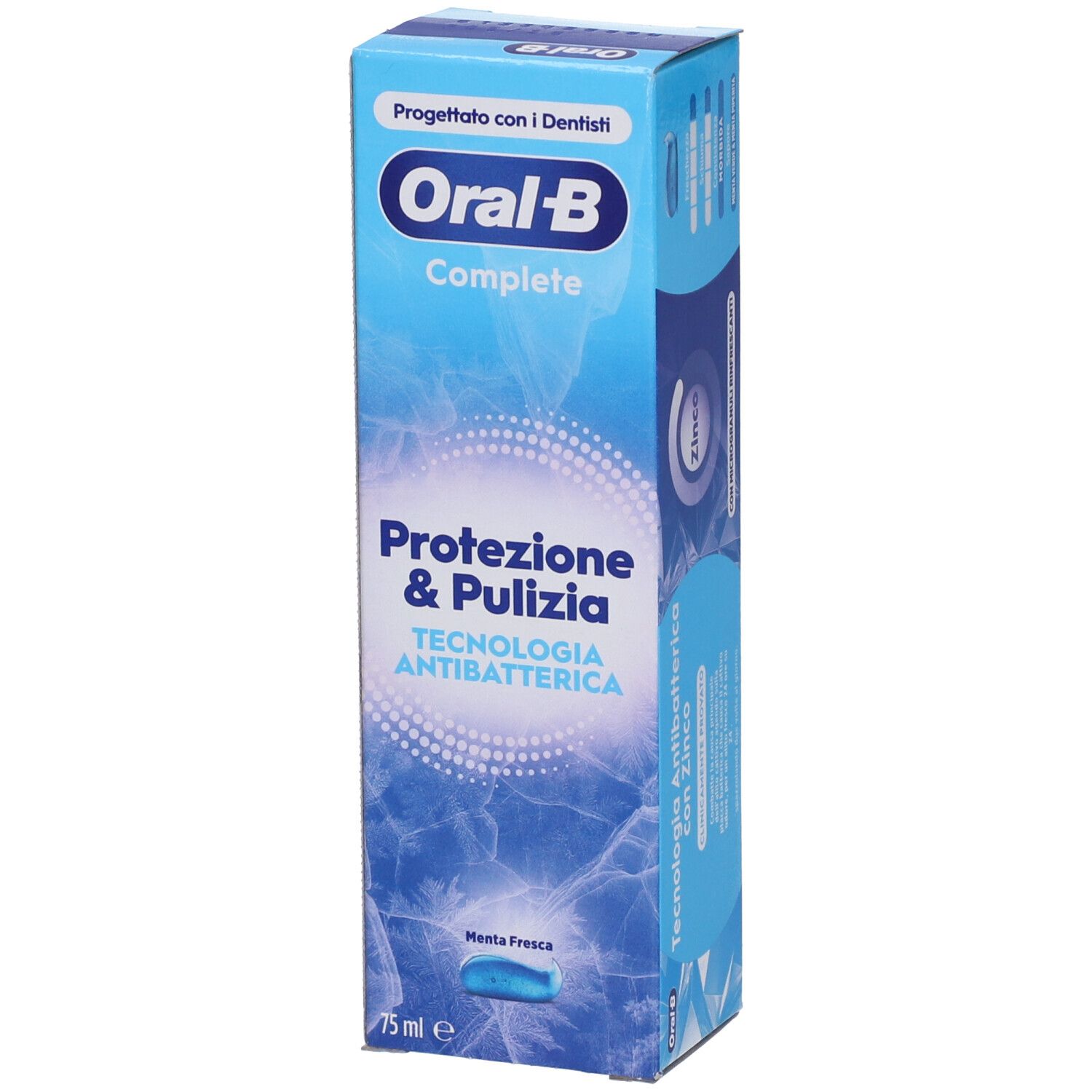 Confezione dentifricio Oral-B Complete, vista prospettica.