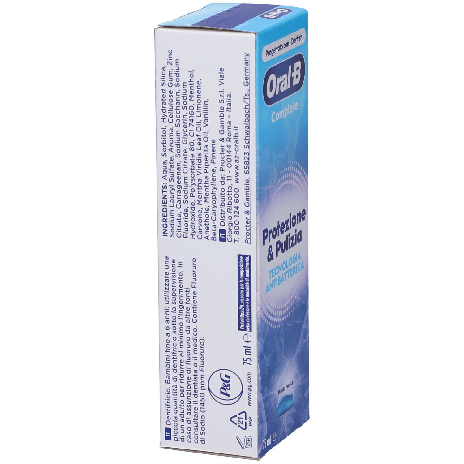 Confezione dentifricio Oral-B Complete, fronte con dettagli.