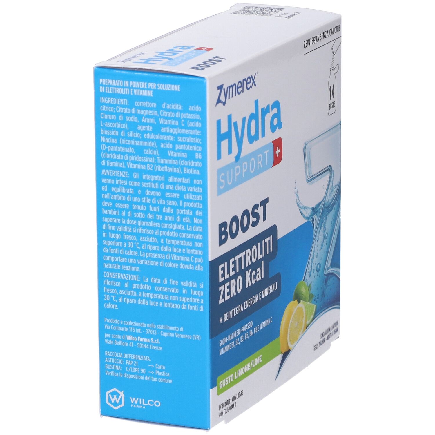 Zymerex Hydrasupport+ Boost Bustine: Retro con elenco ingredienti e avvertenze, 14 bustine.
