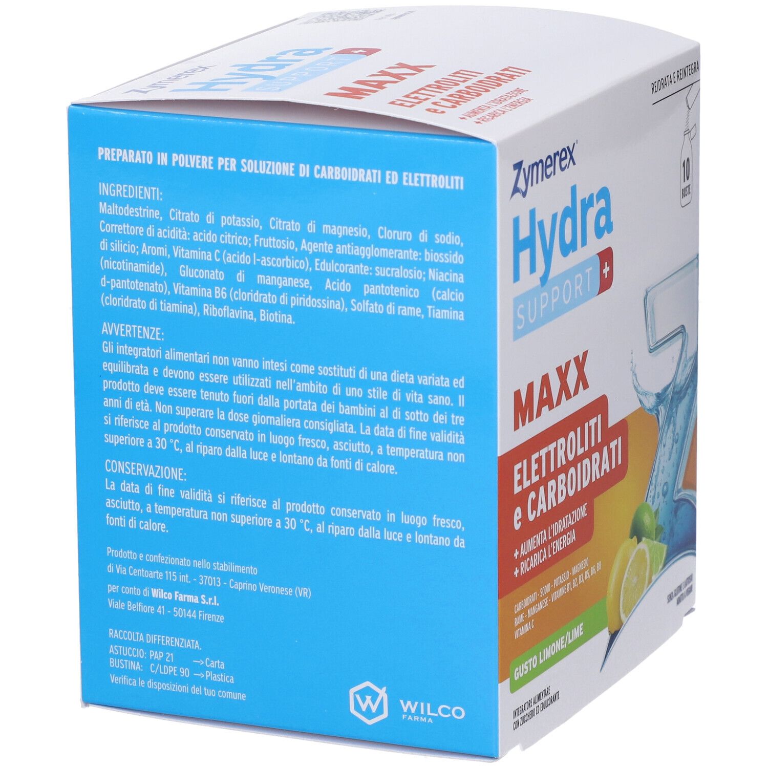 ZYMEREX HYDRASUPP MAXX confezione, retro con elenco ingredienti e avvertenze.