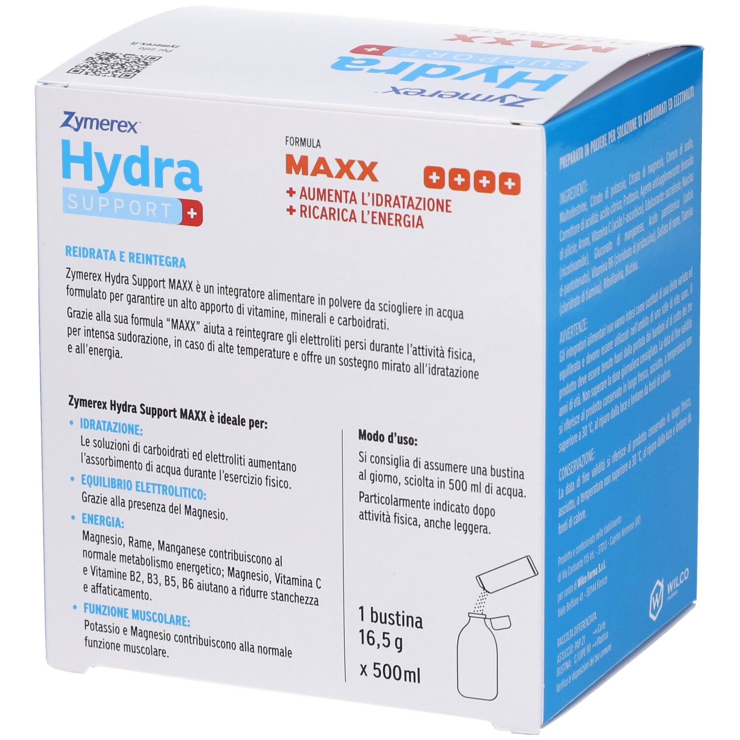 ZYMEREX HYDRASUPP MAXX confezione, lato con informazioni prodotto e modo d'uso.