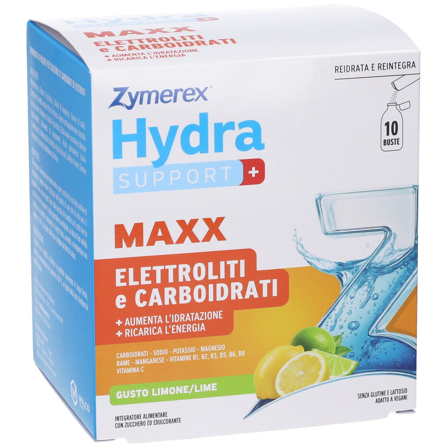 ZYMEREX HYDRASUPP MAXX 10 bustine, elettroliti e carboidrati, gusto limone/lime.