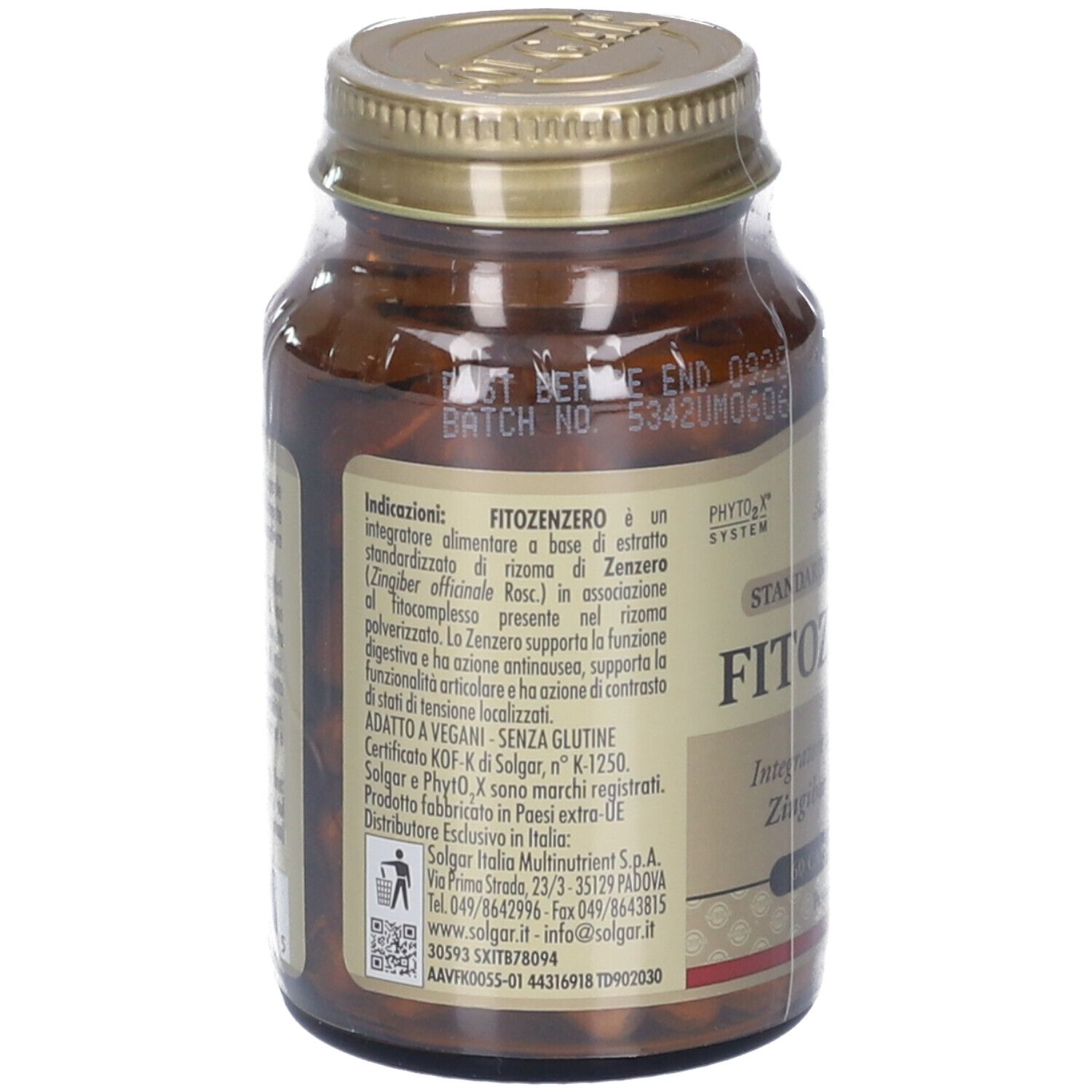Retro del flacone. Etichetta con informazioni prodotto, ingredienti, indirizzo produttore e data di scadenza.