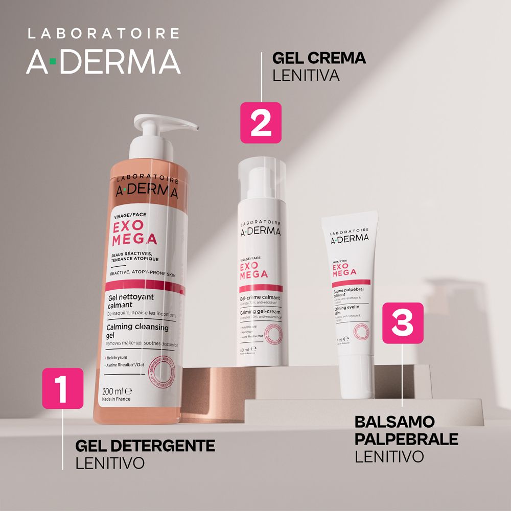 Gamma A-Derma Exomega: gel detergente, gel-crema, balsamo palpebre.