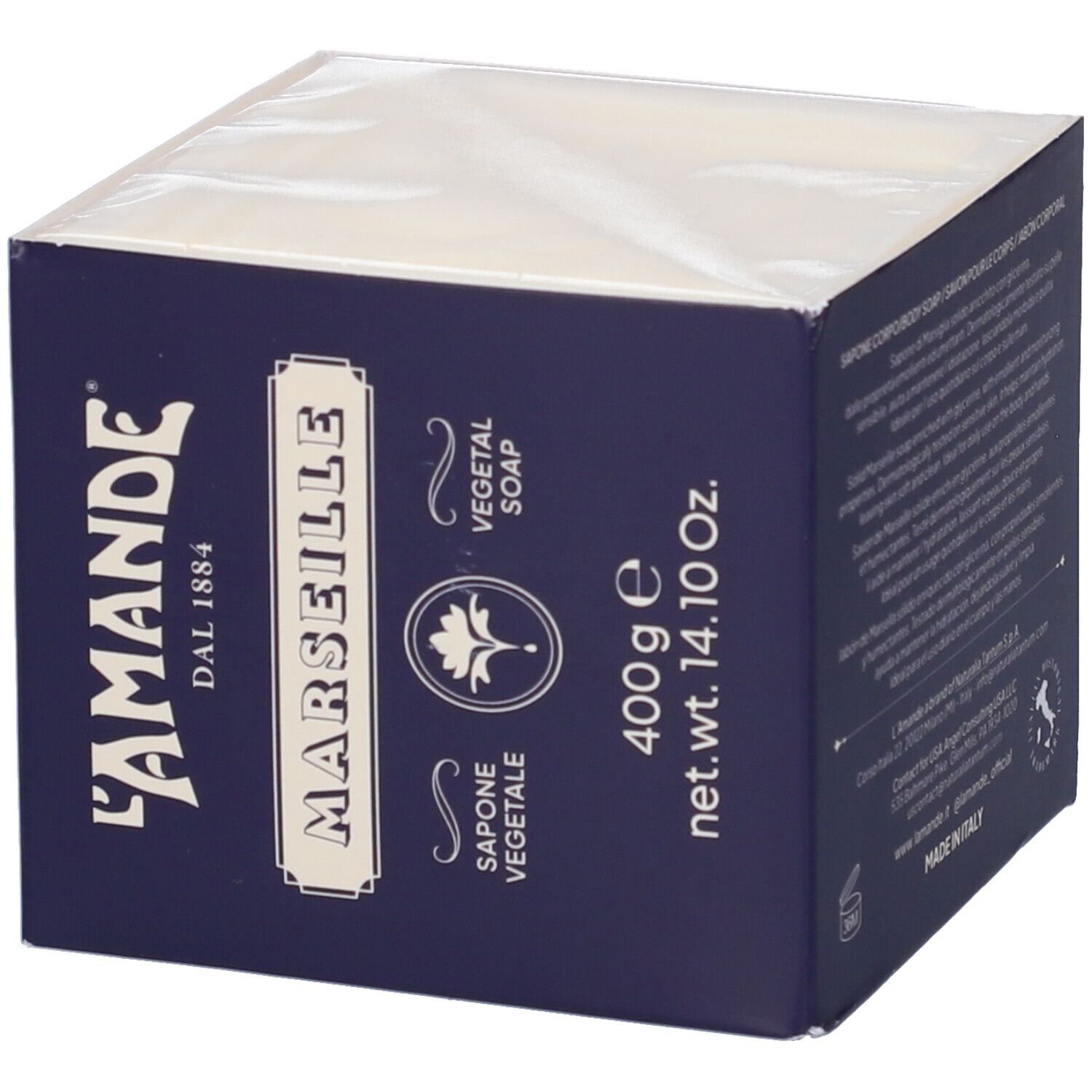Scatola di sapone L'Amande Cubo Savon De Marseille, 400g.