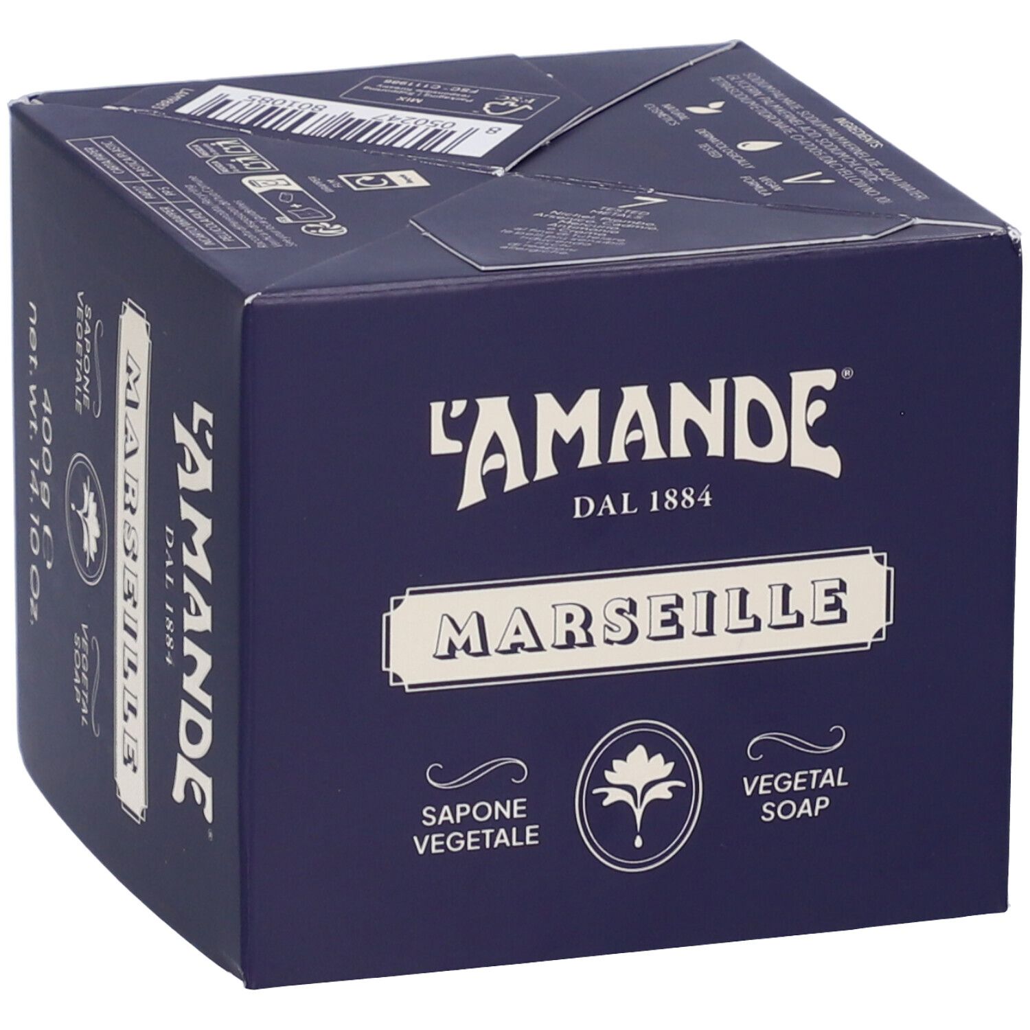 Scatola di sapone L'Amande Cubo Savon De Marseille, 400g.
