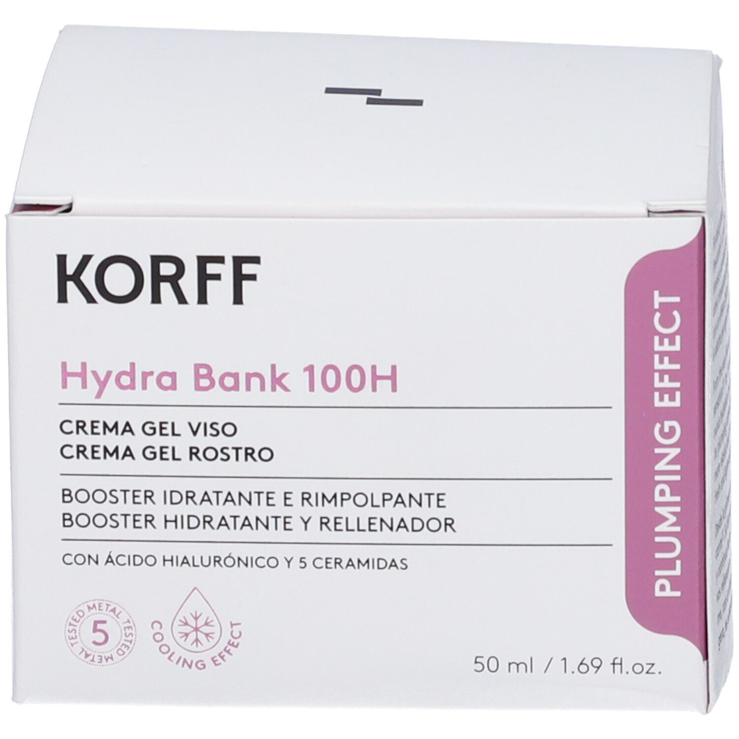 Confezione Korff Hydra Bank 100H. Scatola bianca con informazioni sul prodotto e logo.