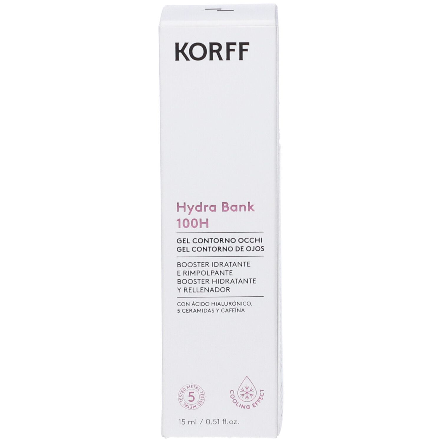 Scatola bianca KORFF Hydra Bank 100H. Gel contorno occhi. 15 ml.