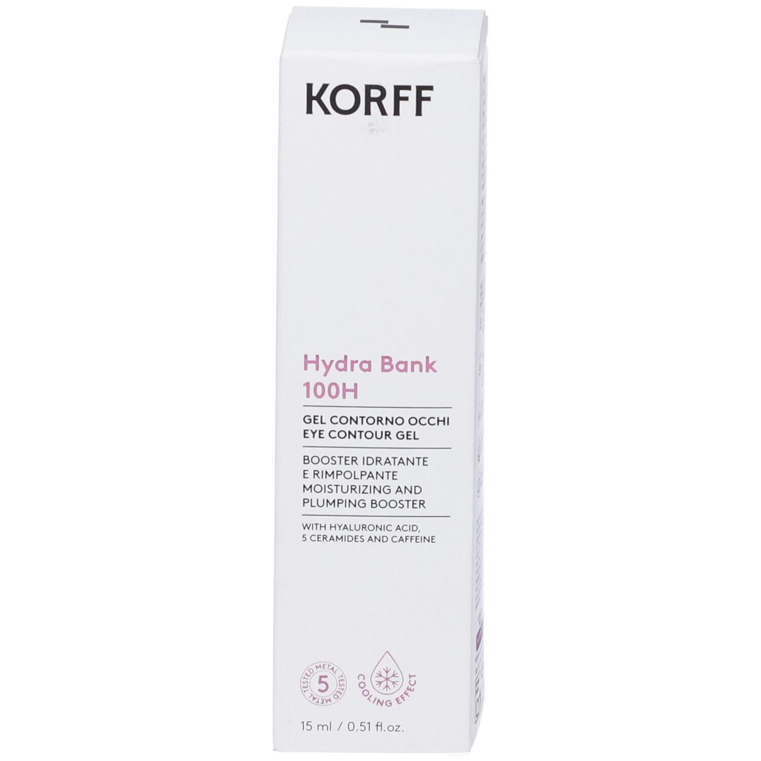 Scatola bianca KORFF Hydra Bank 100H. Gel contorno occhi. 15 ml.