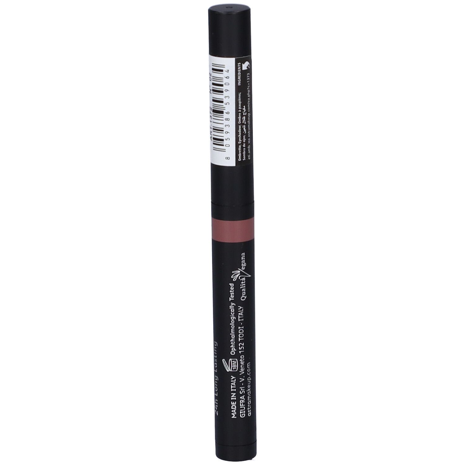 Stick ombretto nero. ASTRA MAKE-UP, NEO DRAMA, EYESHADOW STICK. Forma cilindrica. Tappo nero. Testo e loghi.