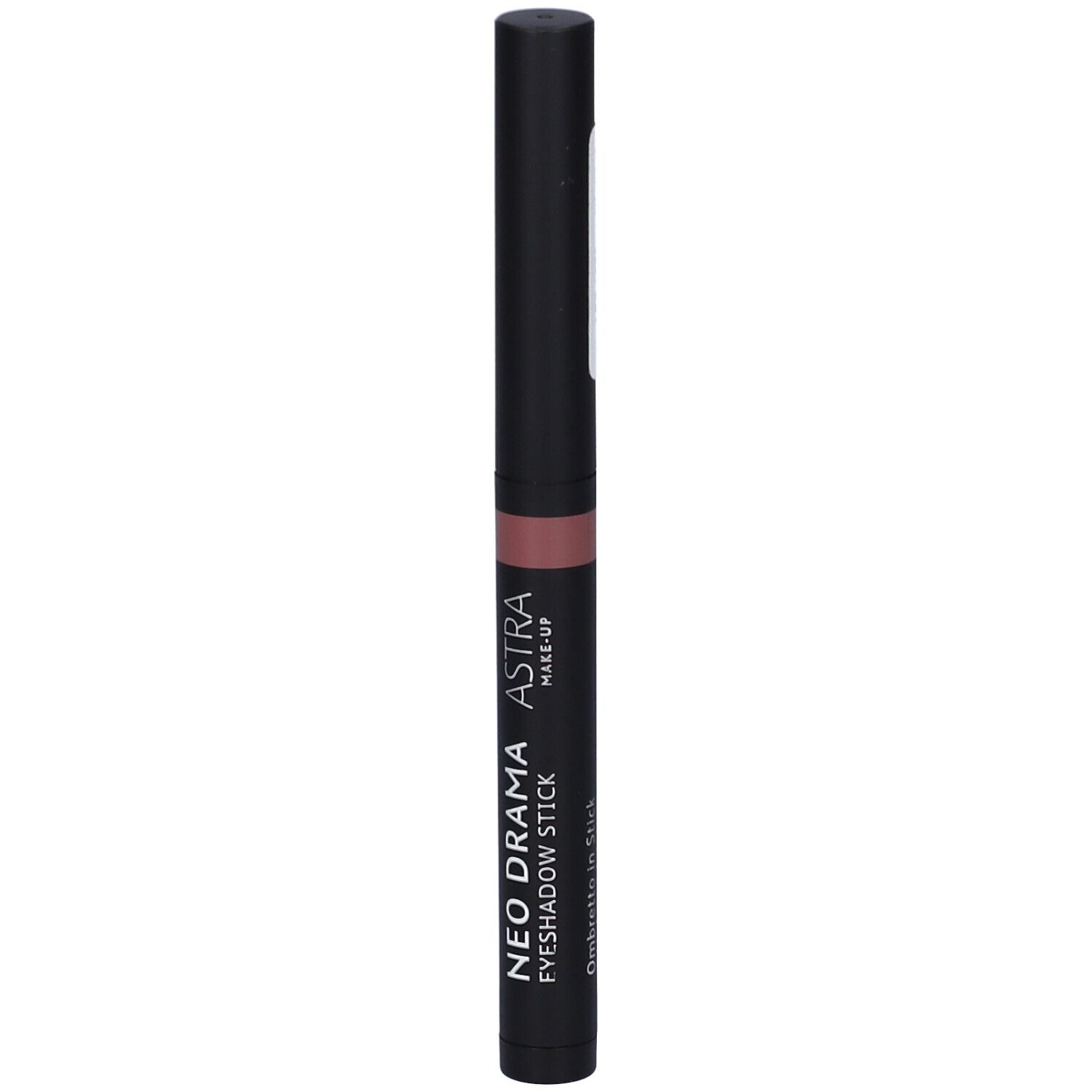 Stick ombretto nero. ASTRA MAKE-UP, NEO DRAMA, EYESHADOW STICK. Forma cilindrica. Tappo nero. Testo sul prodotto.