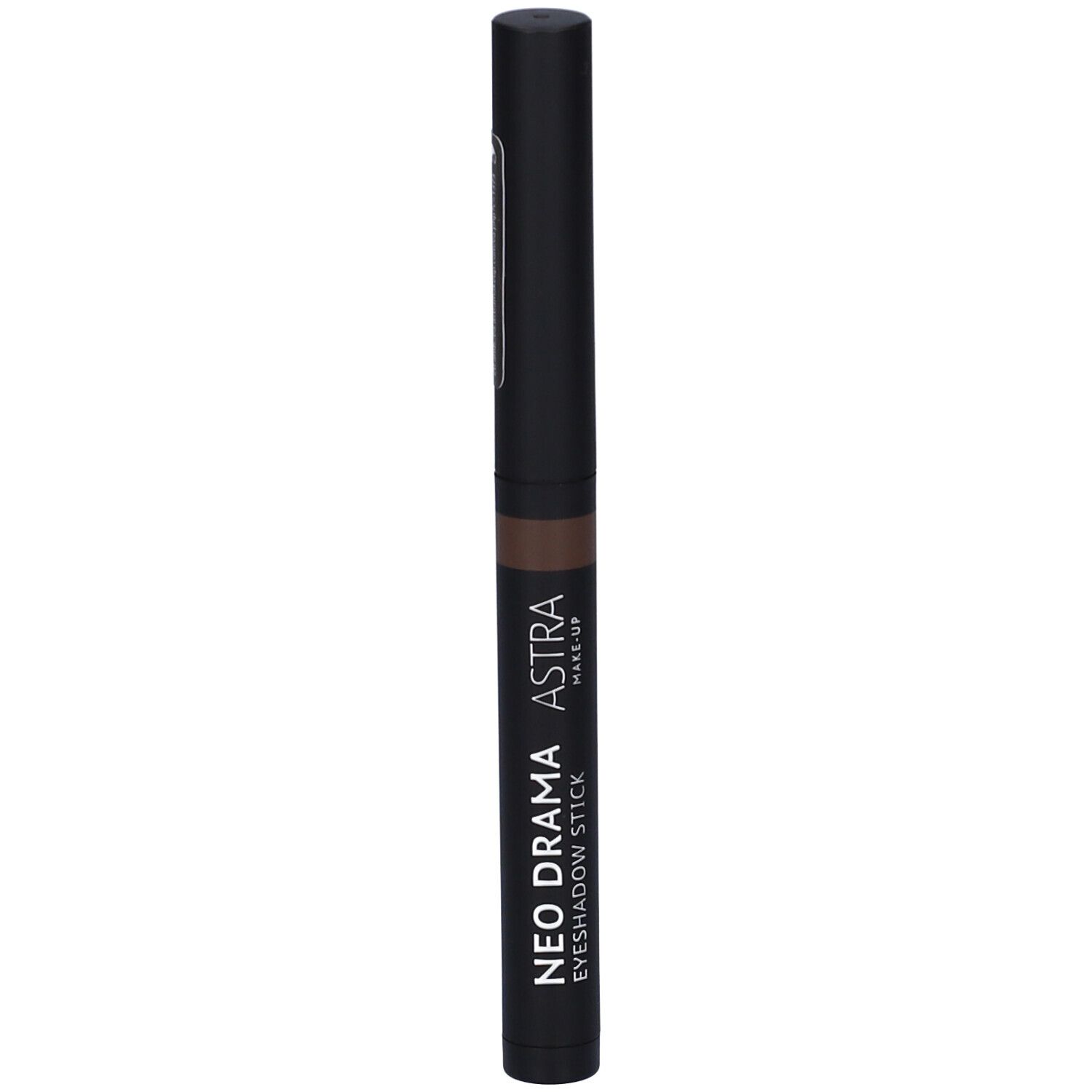 Stick ombretto marrone ASTRA MAKE-UP. Astuccio nero con nome del prodotto. Scritta: NEO DRAMA EYESHADOW STICK.