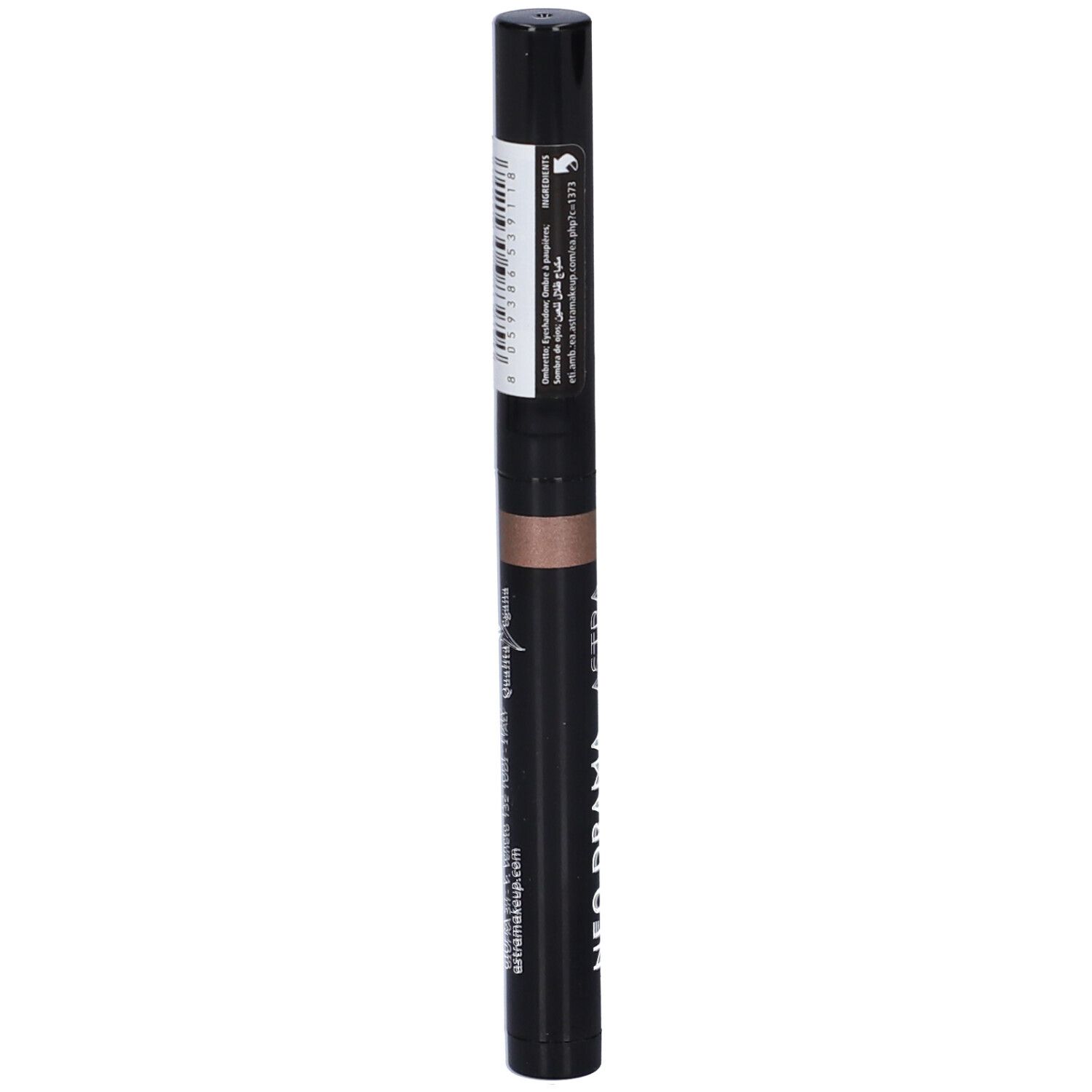 Ombretto Stick nero. Nome del prodotto e marchio visibili. Retro con testo.