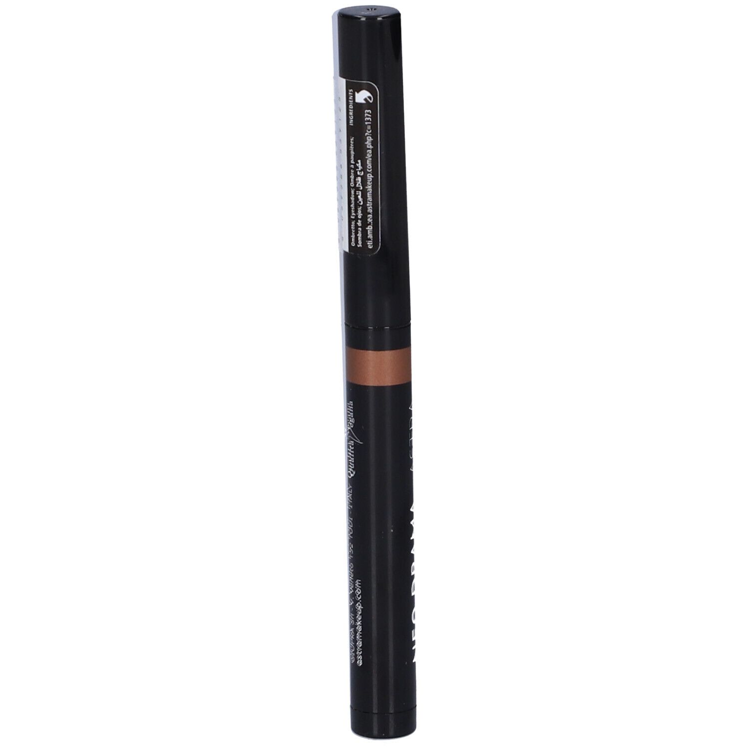 Matita ombretto marrone con cappuccio nero. Marca: Astra Make-Up. Nome prodotto: Neo Drama Eyeshadow Stick.
