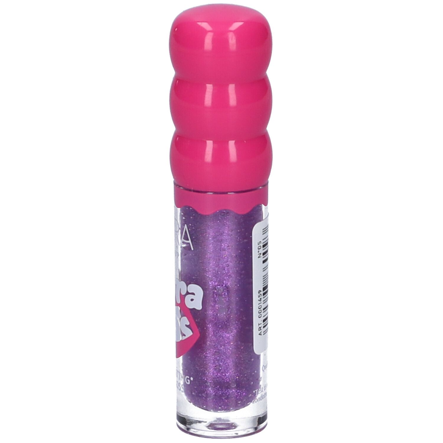 Lucidalabbra Astra Make-Up Vibrakiss. Contenuto viola, tappo rosa. Scritta: Vibrakiss, Stimulating Lip Gloss.