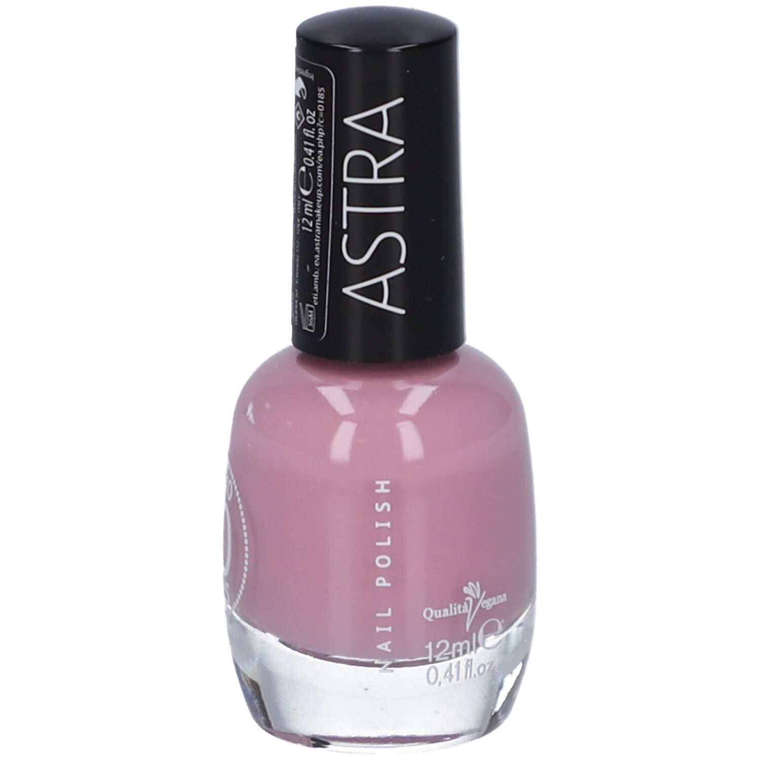 Flacone di smalto rosa. Tappo nero con scritta ASTRA bianca. Scritta: LASTING GEL EFFECT.