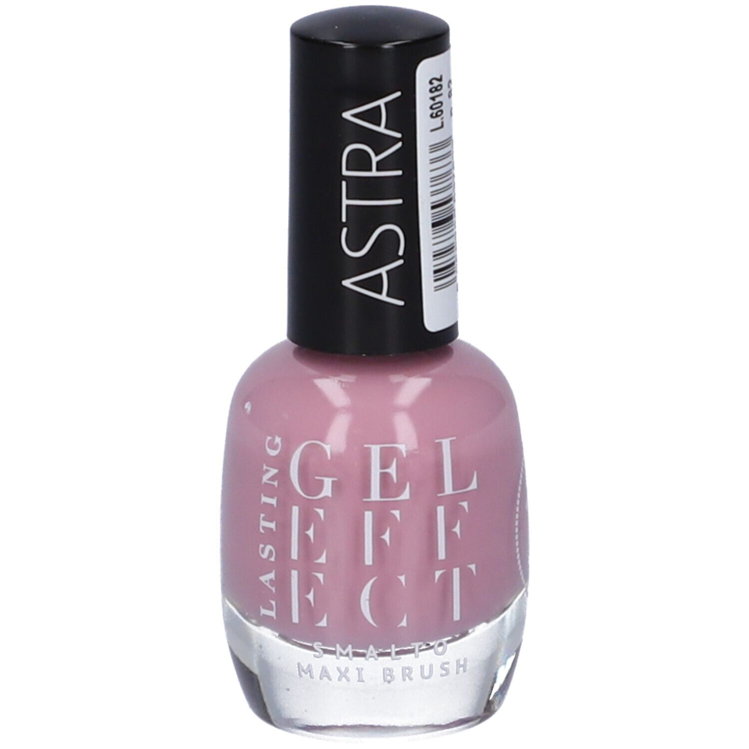 Flacone di smalto rosa. Tappo nero con scritta ASTRA bianca. Scritta: LASTING GEL EFFECT.