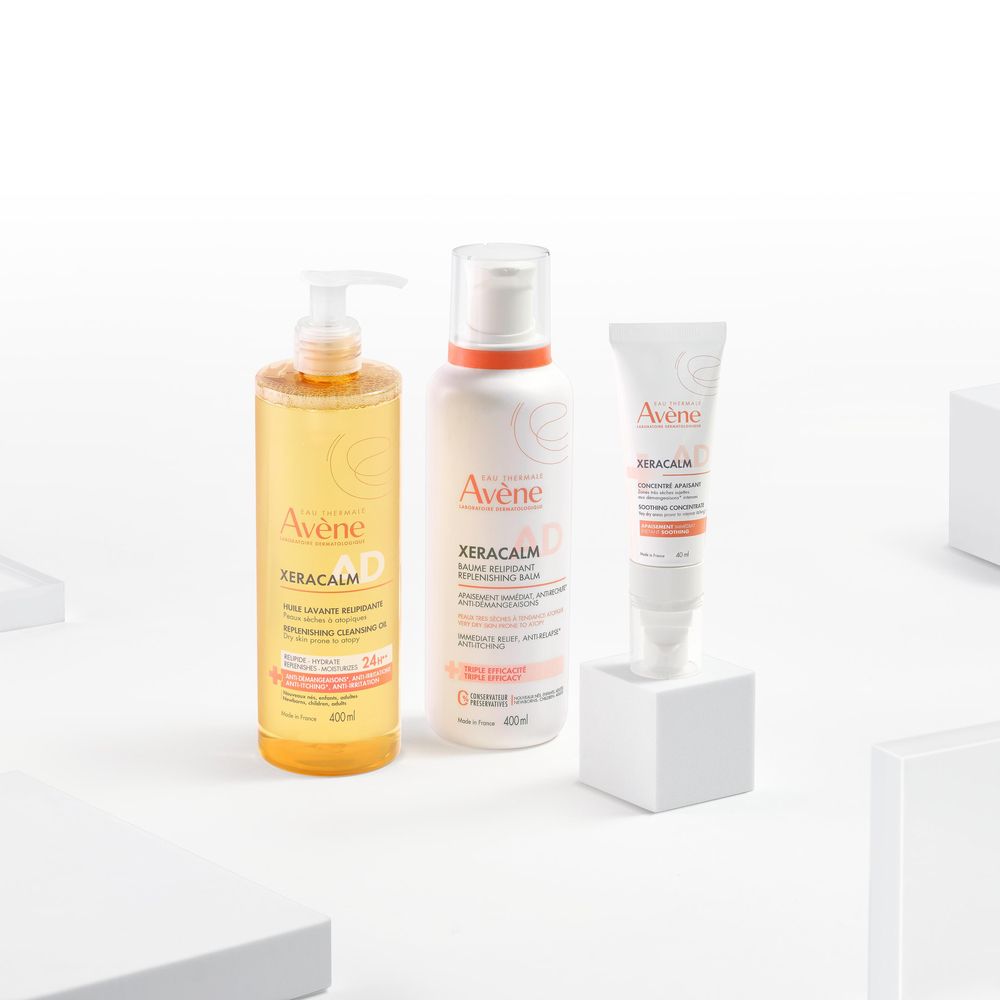 Avène XERACALM AD Olio Detergente, Balsamo Corpo e Crema Mani. Per pelli secche, a tendenza atopica.