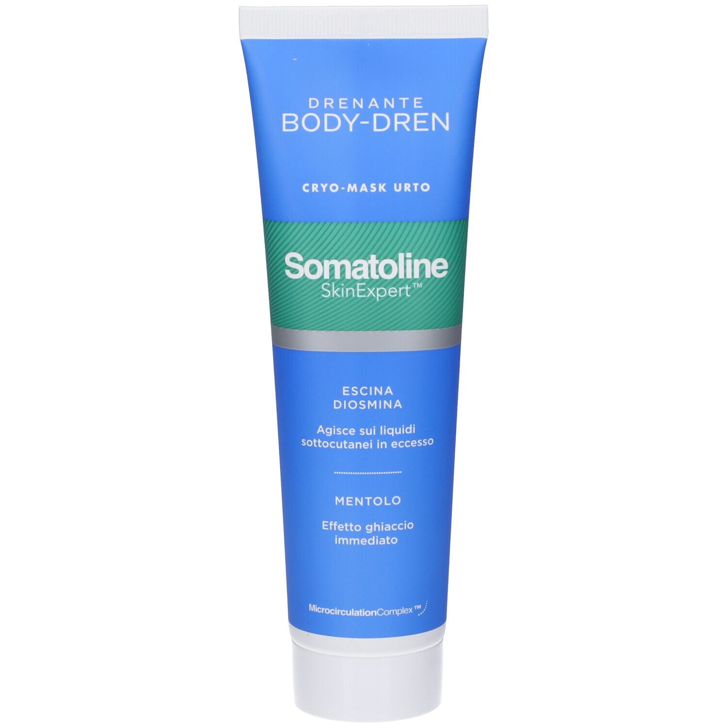 Retro del tubo Somatoline SkinExpert Body-Dren Cryo-Mask Urto con istruzioni per l'uso e ingredienti.
