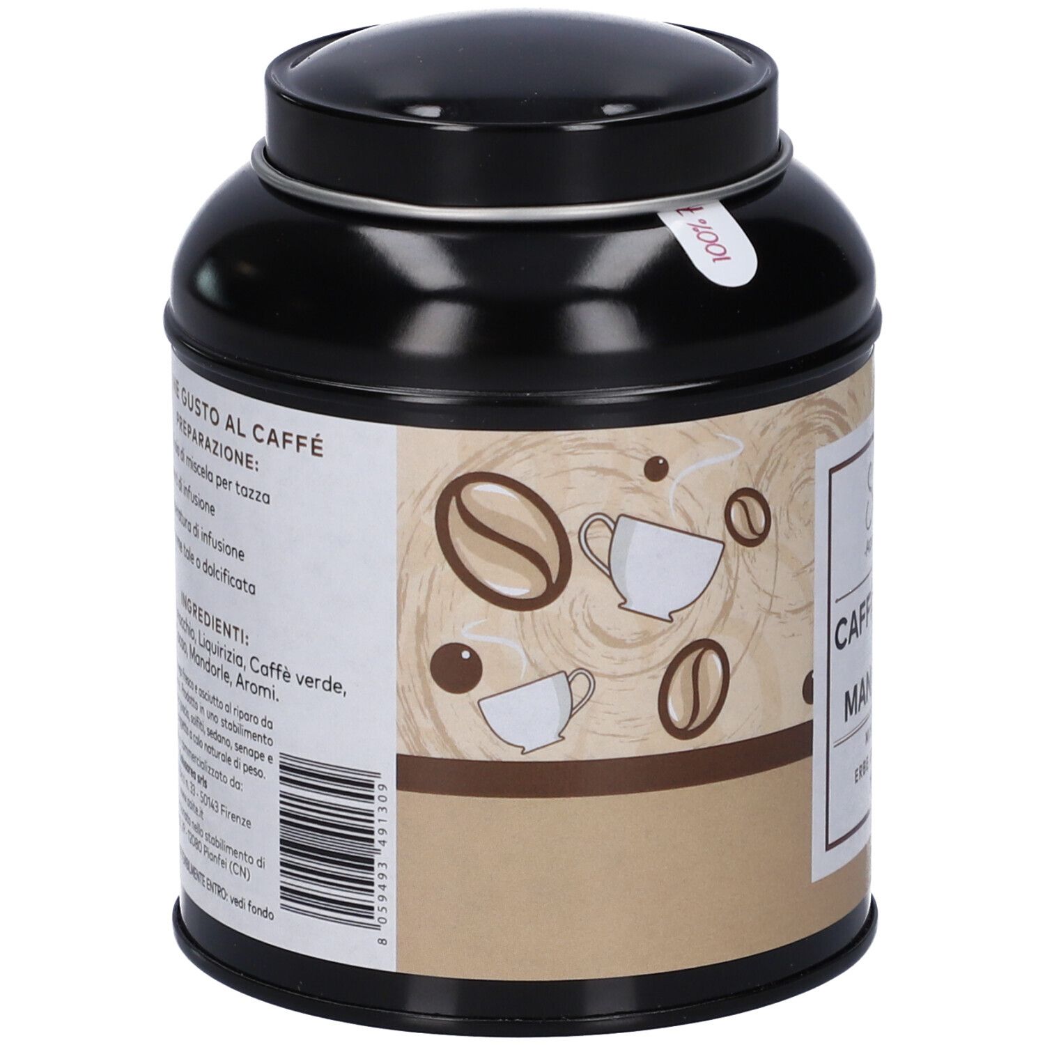 Retro della scatola SaiTe Caffè Cacao & Mandorla tisana con istruzioni per la preparazione.