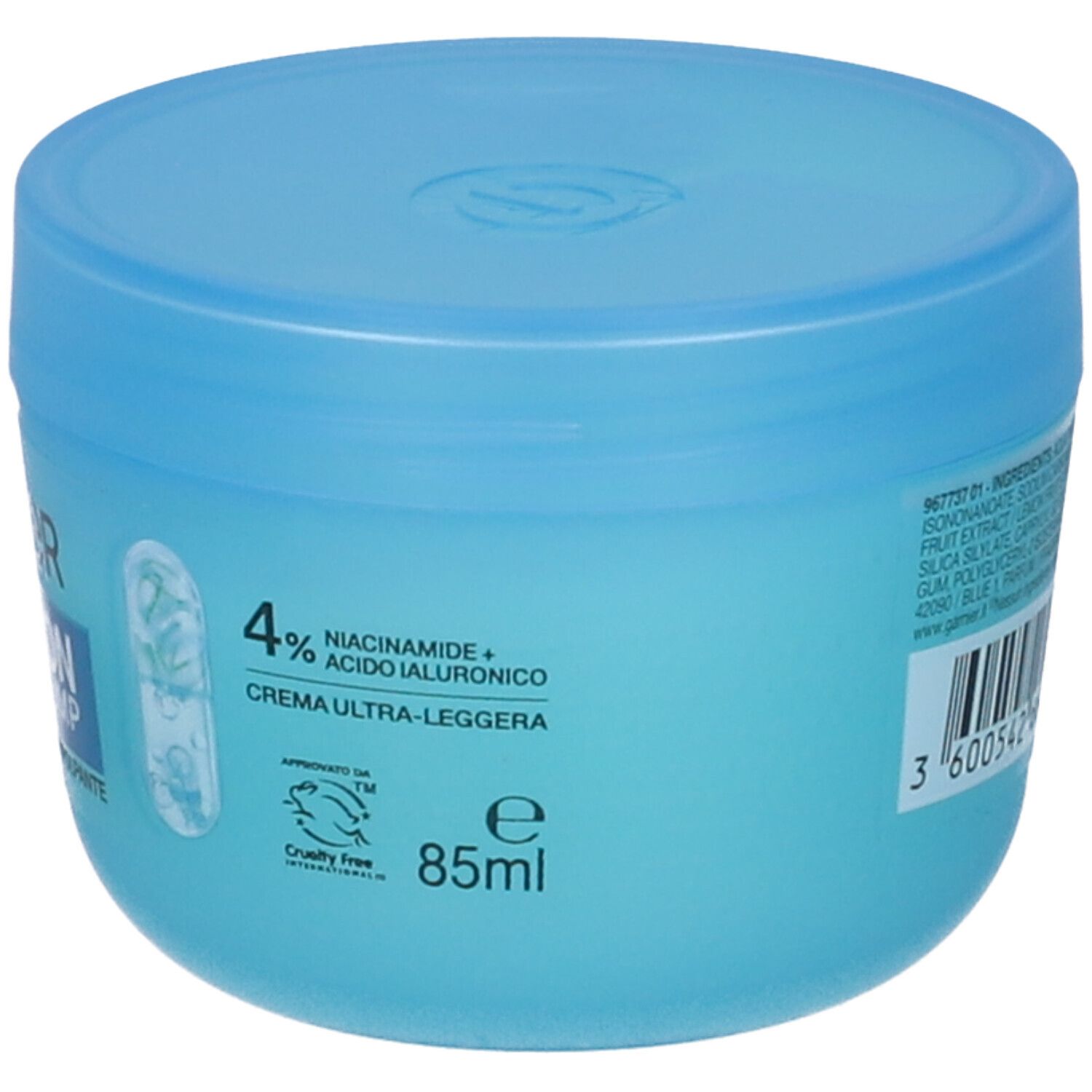 Garnier Hyaluron Fresh & Plump Crema Sorbetto Idratante Rimpolpante, 85ml, barattolo blu.