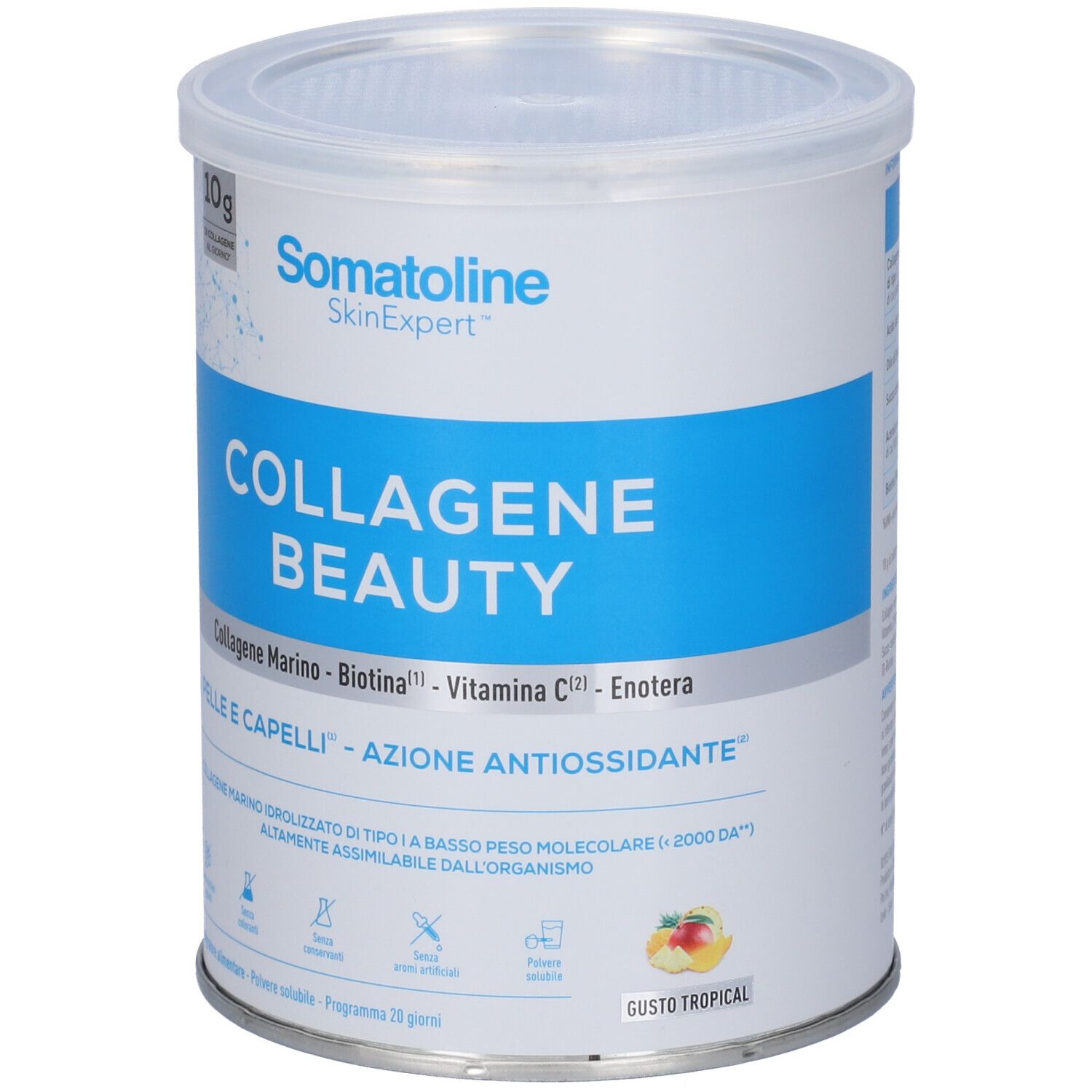 Barattolo Somatoline Collagene Beauty di polvere solubile al collagene, gusto Tropical.