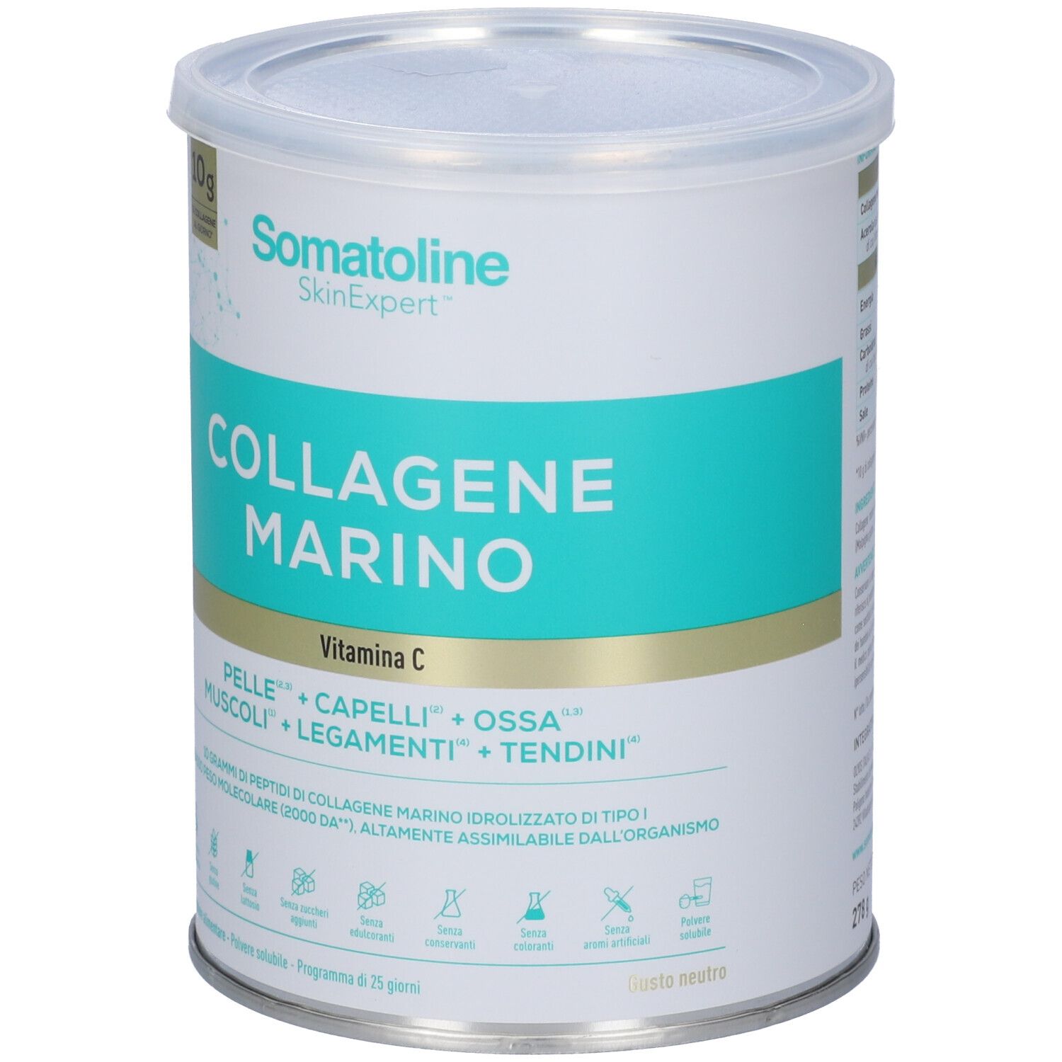 Somatoline Collagene Marino in polvere con Vitamina C in lattina, vista frontale.